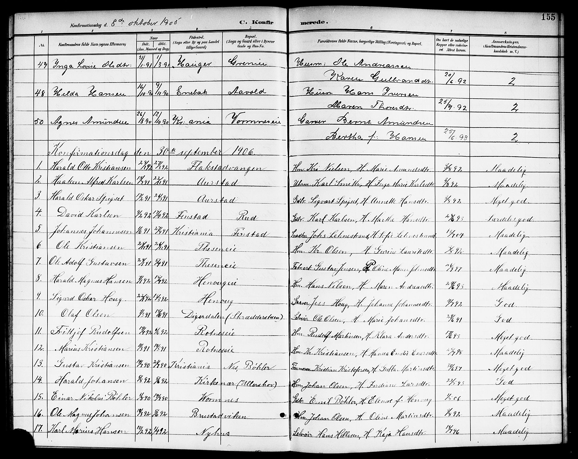 Nes prestekontor Kirkebøker, SAO/A-10410/G/Ga/L0002: Parish register (copy) no. I 2, 1901-1912, p. 155