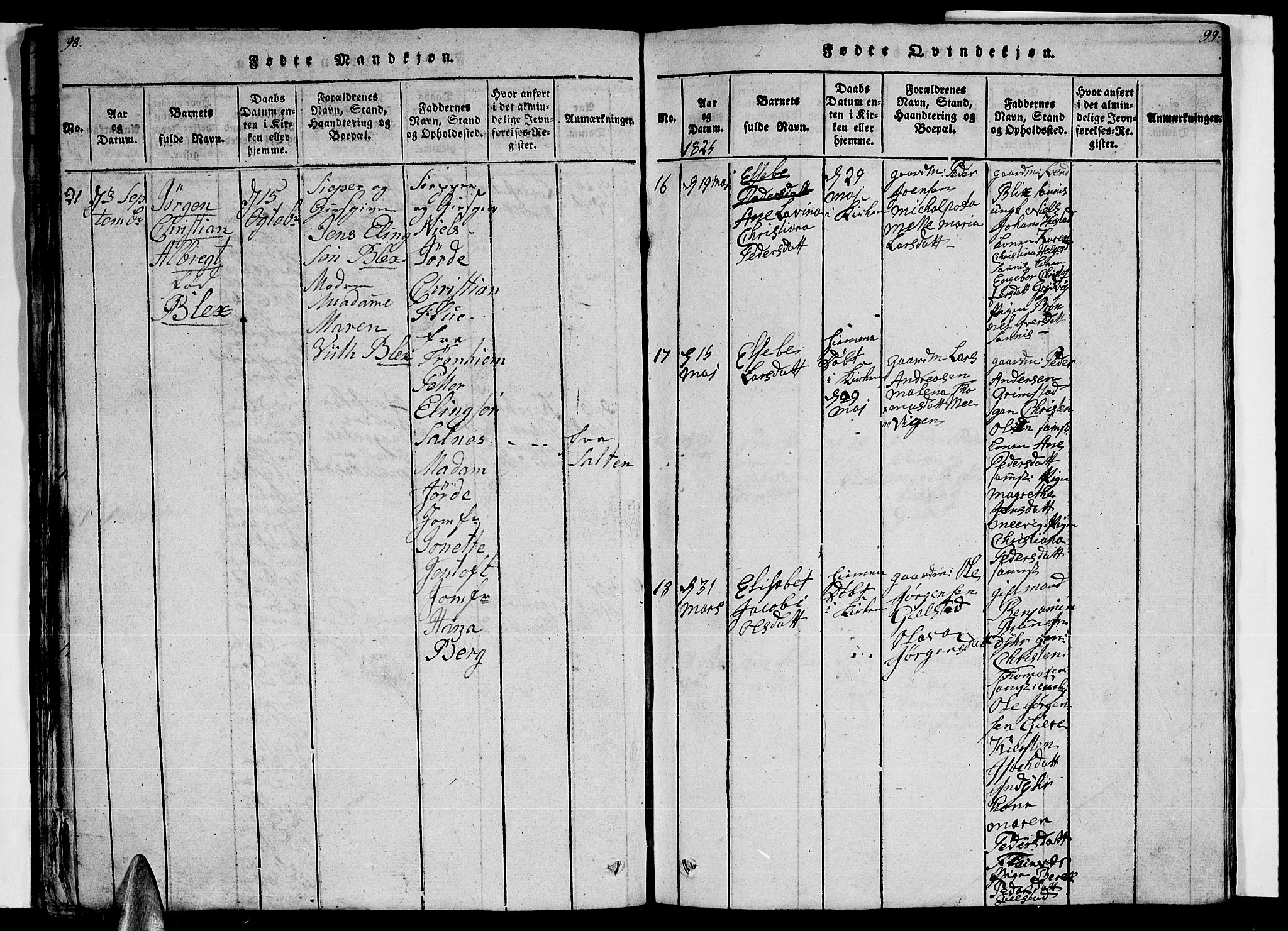 Ministerialprotokoller, klokkerbøker og fødselsregistre - Nordland, AV/SAT-A-1459/805/L0105: Parish register (copy) no. 805C01, 1820-1839, p. 98-99