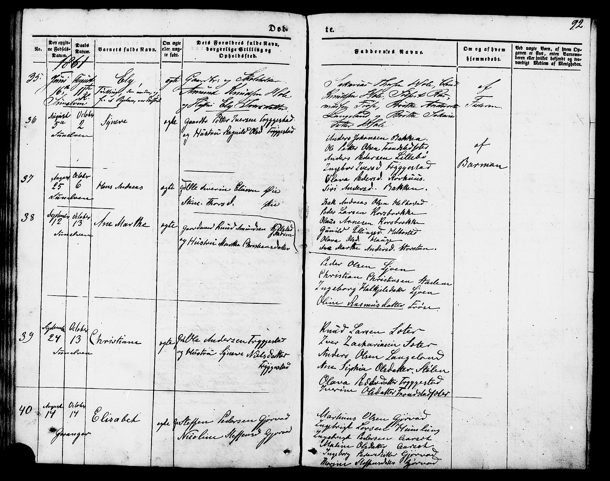 Ministerialprotokoller, klokkerbøker og fødselsregistre - Møre og Romsdal, AV/SAT-A-1454/517/L0222: Parish register (official) no. 517A02, 1846-1862, p. 92