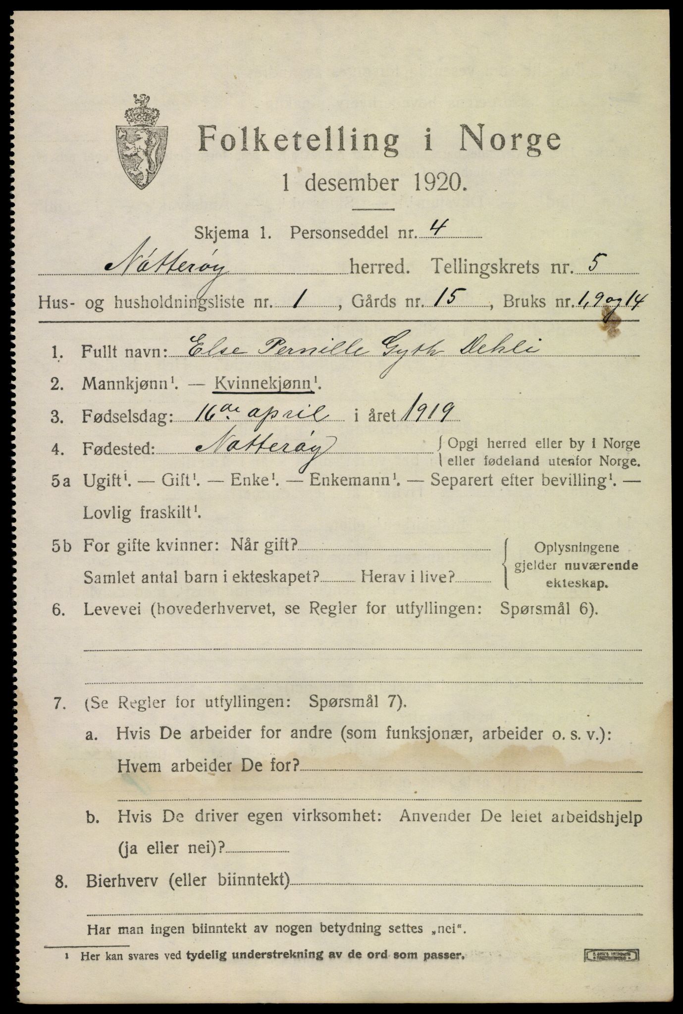 SAKO, 1920 census for Nøtterøy, 1920, p. 7573