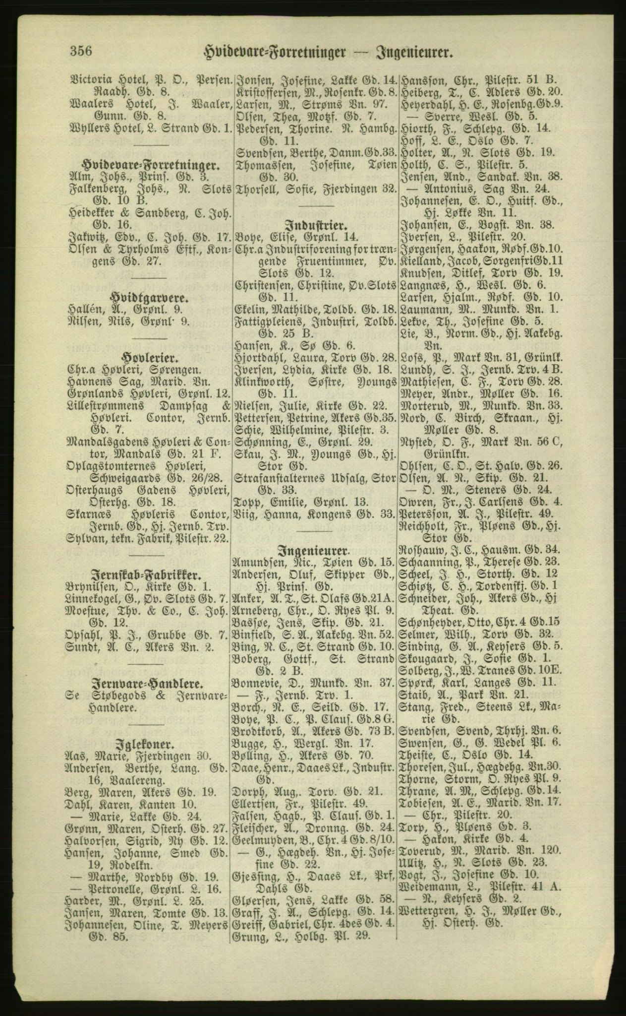 Kristiania/Oslo adressebok, PUBL/-, 1881, p. 356