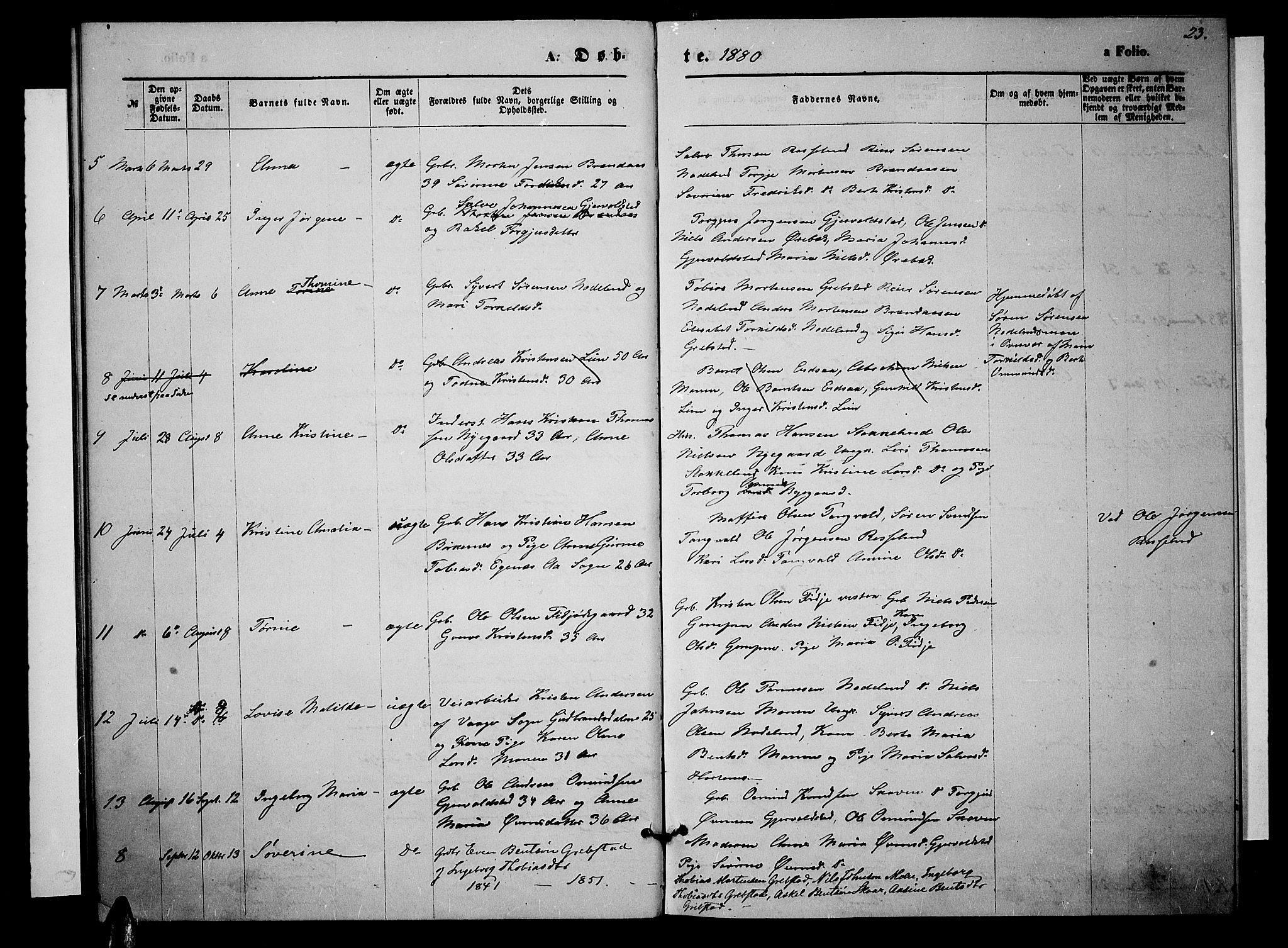 Søgne sokneprestkontor, SAK/1111-0037/F/Fb/Fba/L0003: Parish register (copy) no. B 3, 1874-1887, p. 23