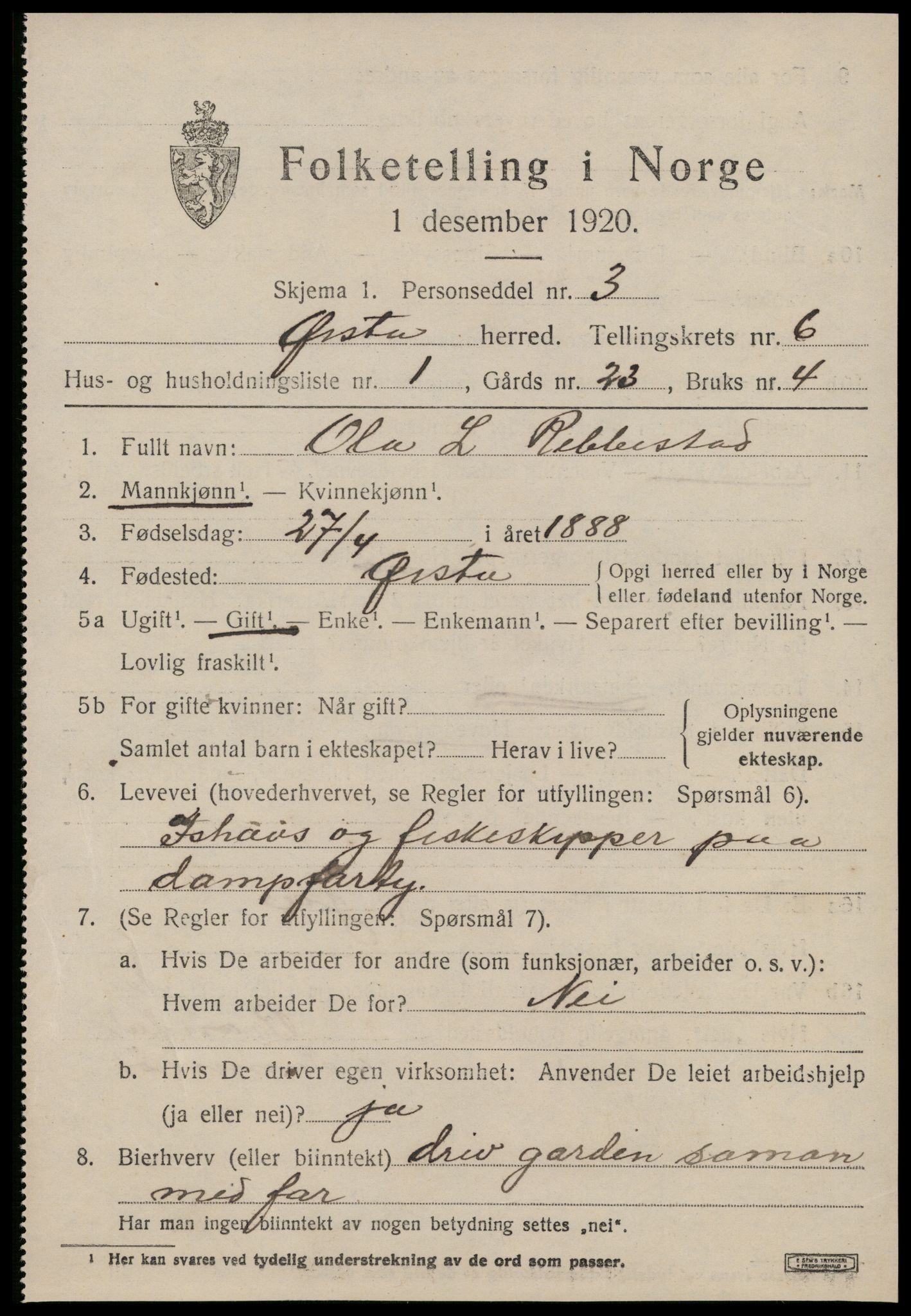 SAT, 1920 census for Ørsta, 1920, p. 4800