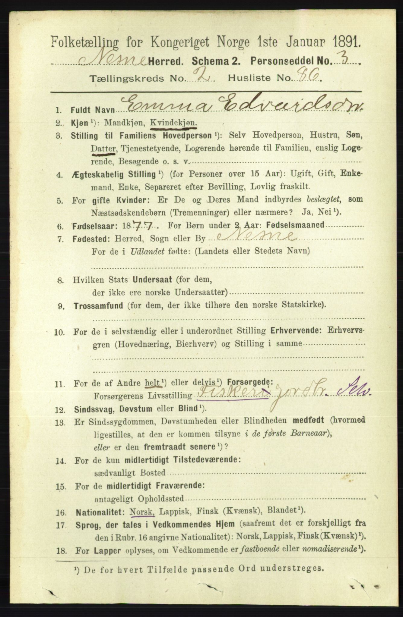 RA, 1891 census for 1828 Nesna, 1891, p. 1395