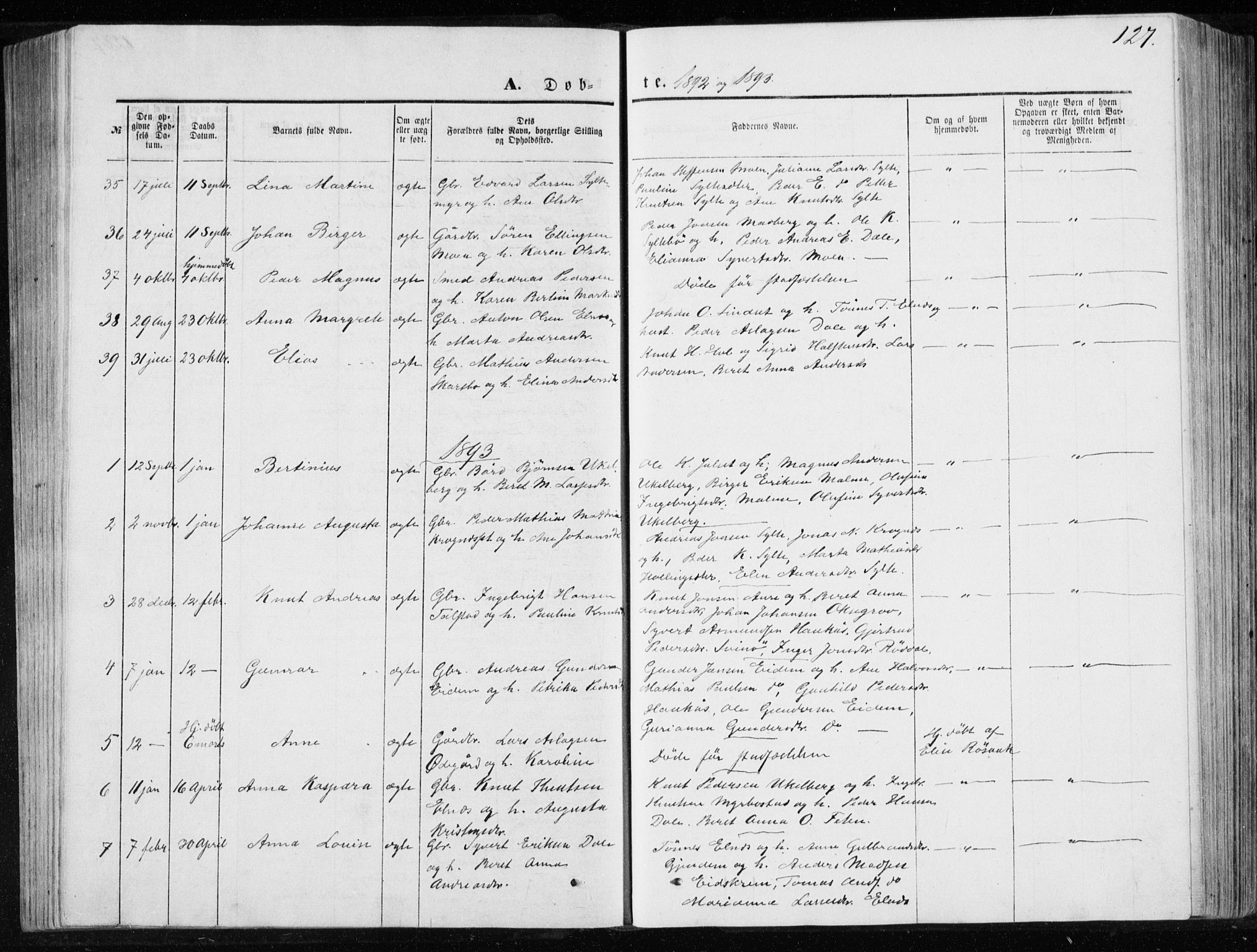 Ministerialprotokoller, klokkerbøker og fødselsregistre - Møre og Romsdal, SAT/A-1454/565/L0754: Parish register (copy) no. 565C03, 1870-1896, p. 127
