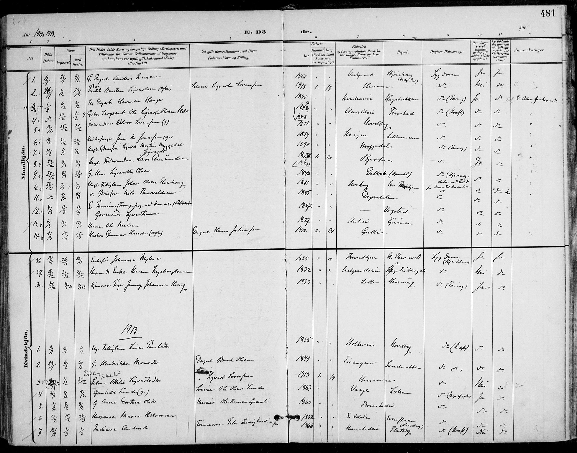 Nes prestekontor Kirkebøker, AV/SAO-A-10410/F/Fa/L0011: Parish register (official) no. I 11, 1899-1918, p. 481