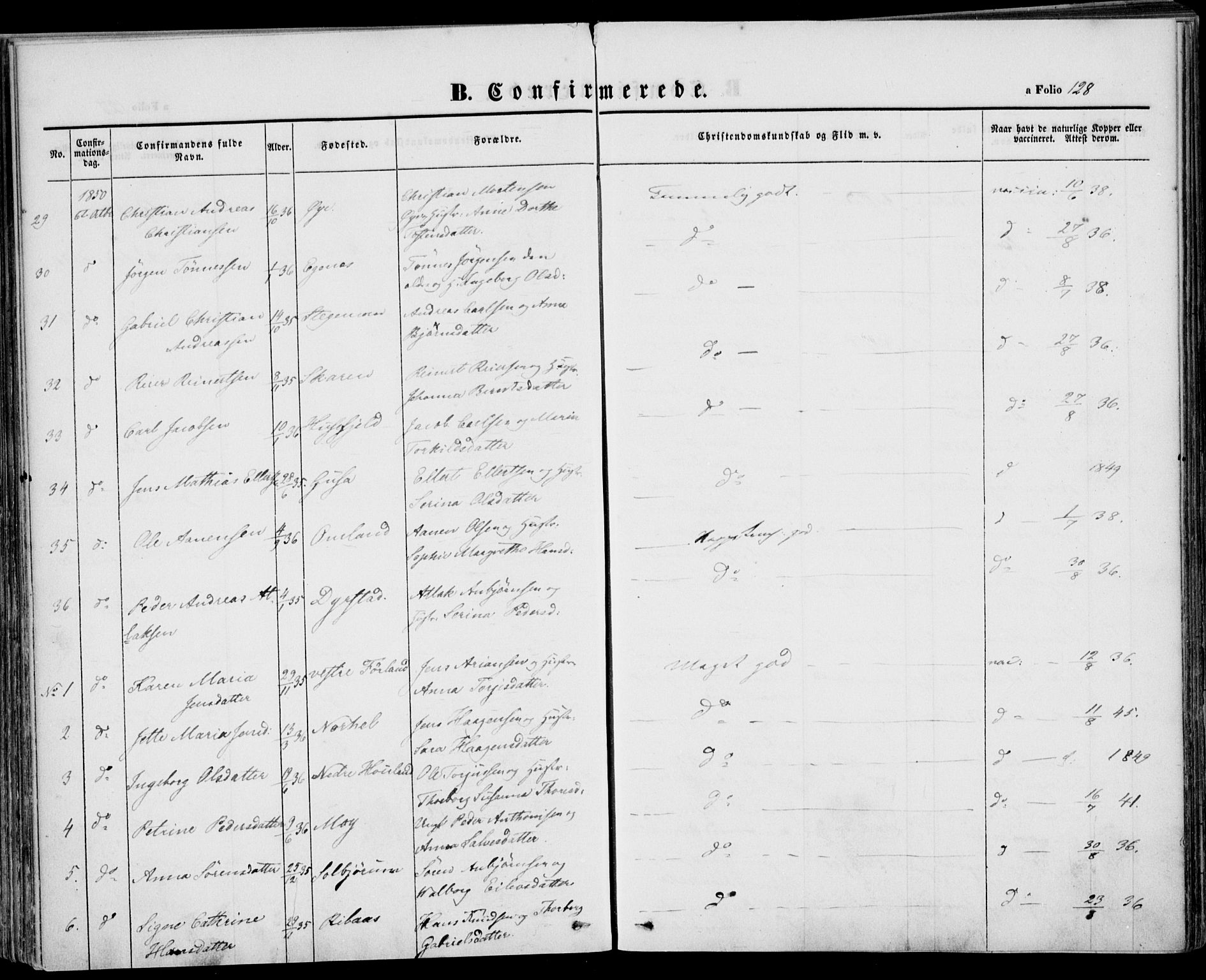 Kvinesdal sokneprestkontor, AV/SAK-1111-0026/F/Fa/Fab/L0005: Parish register (official) no. A 5, 1844-1857, p. 128