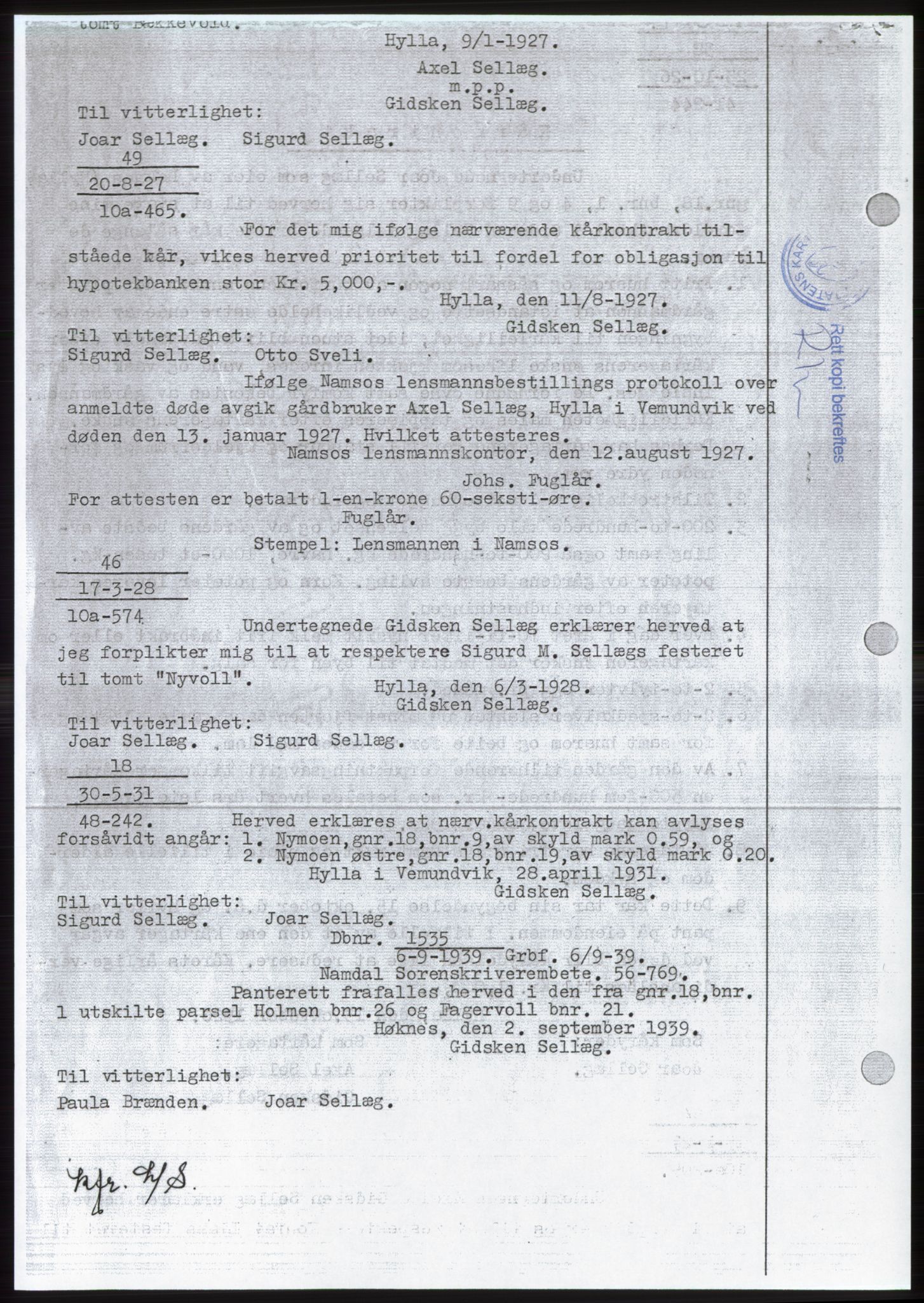 Namdal sorenskriveri, SAT/A-4133/1/2/2C: Mortgage book no. -, 1926-1930, Deed date: 17.03.1928