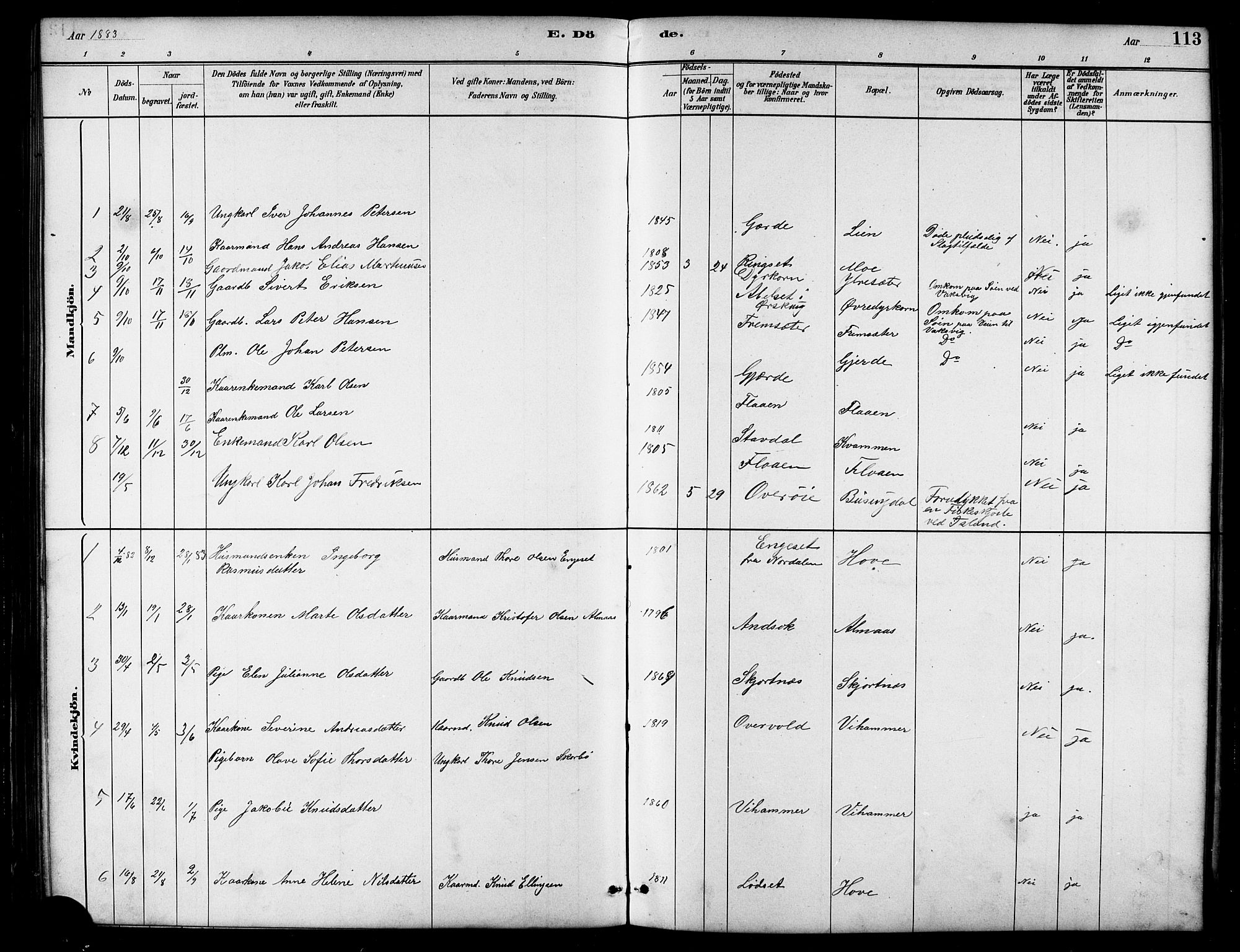 Ministerialprotokoller, klokkerbøker og fødselsregistre - Møre og Romsdal, AV/SAT-A-1454/521/L0302: Parish register (copy) no. 521C03, 1882-1907, p. 113