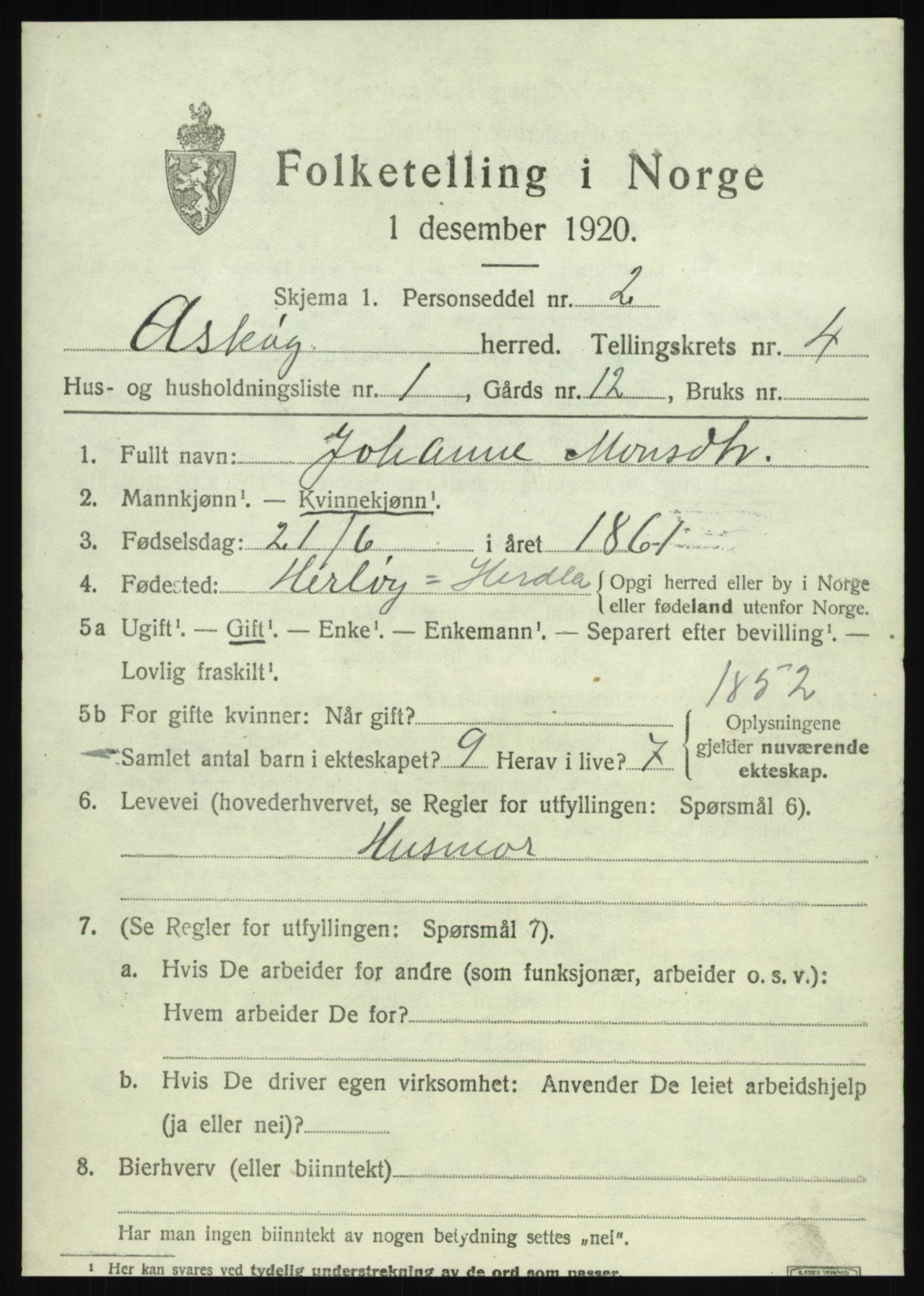 SAB, 1920 census for Askøy, 1920, p. 7554