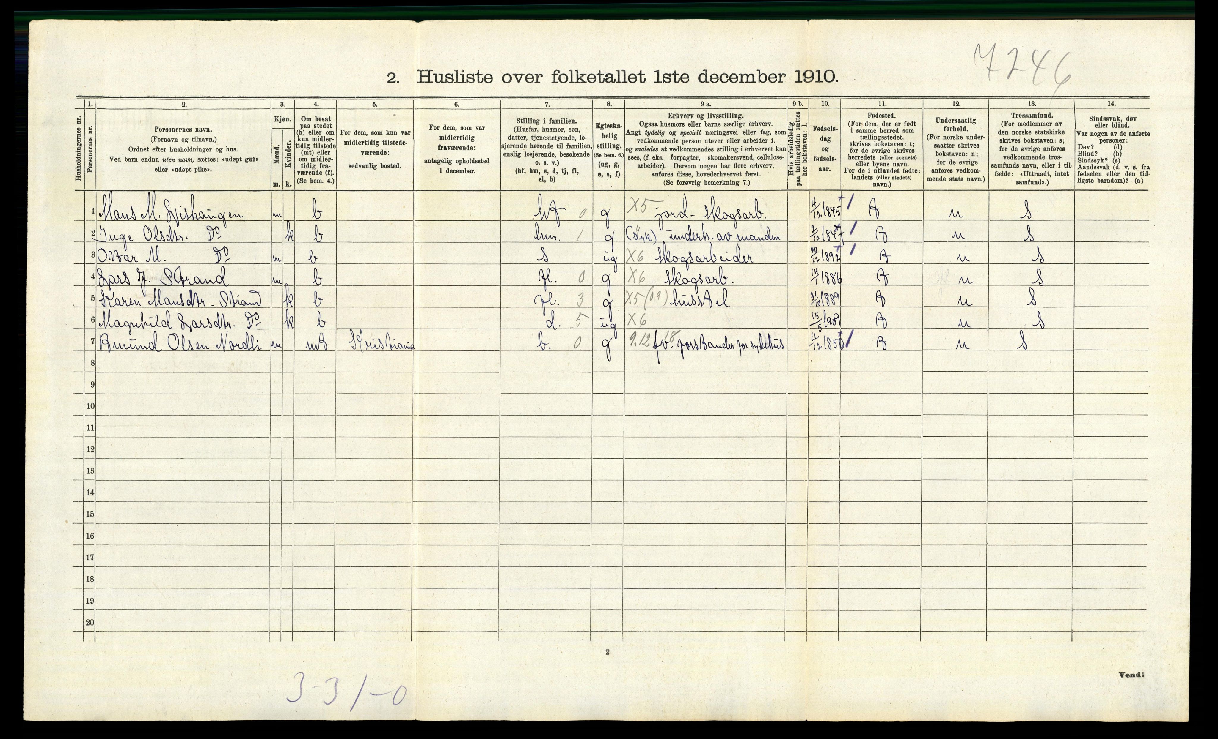 RA, 1910 census for Nord-Odal, 1910, p. 540