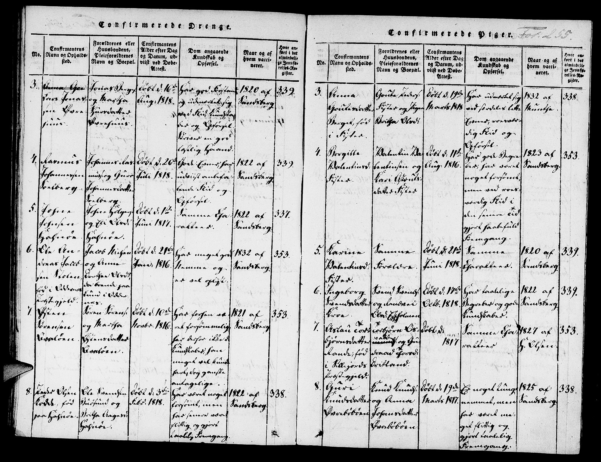 Hjelmeland sokneprestkontor, AV/SAST-A-101843/01/IV/L0004: Parish register (official) no. A 4, 1816-1834, p. 255