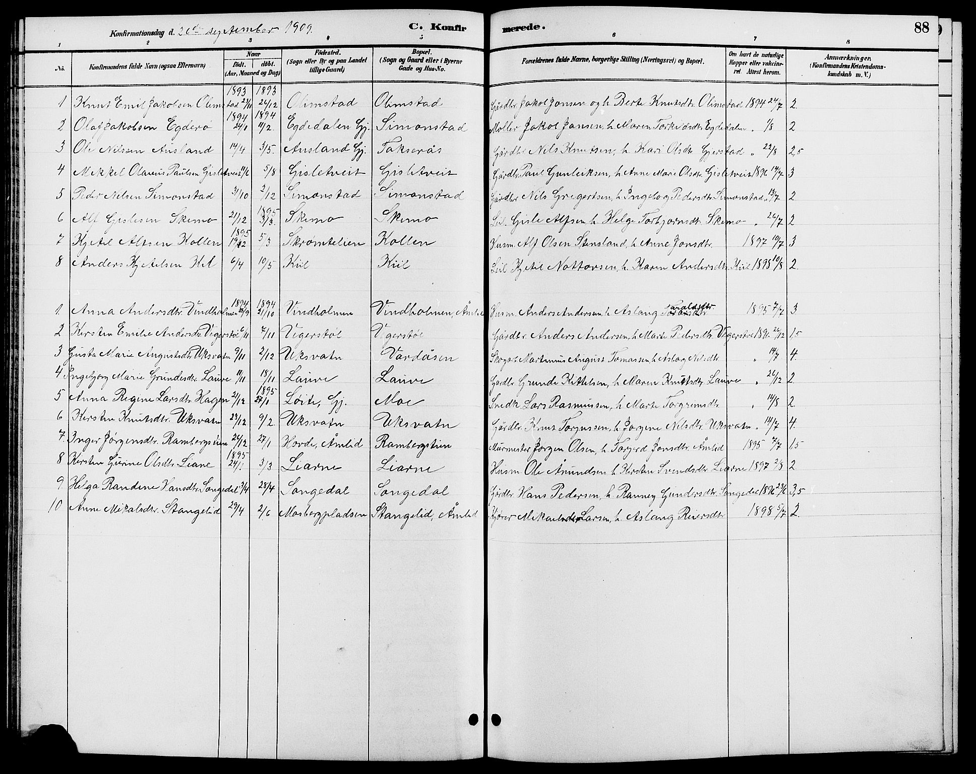 Gjerstad sokneprestkontor, AV/SAK-1111-0014/F/Fb/Fbb/L0004: Parish register (copy) no. B 4, 1890-1910, p. 88