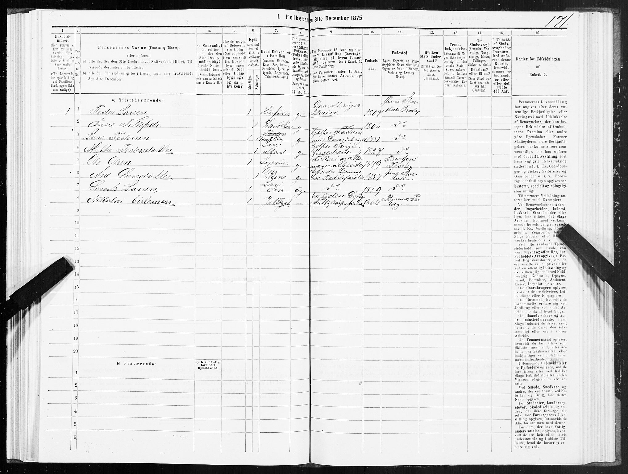 SAT, 1875 census for 1632P Bjørnør, 1875, p. 1171