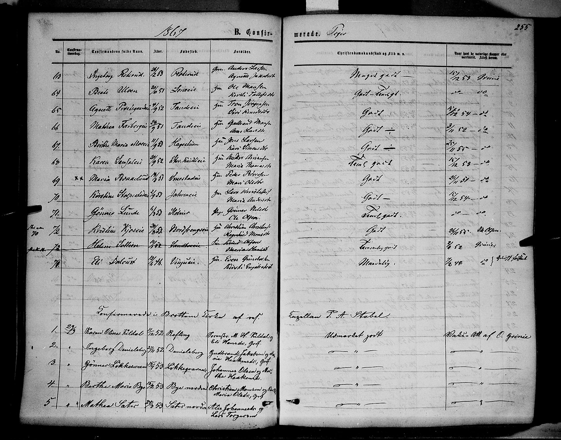 Ringsaker prestekontor, AV/SAH-PREST-014/K/Ka/L0010: Parish register (official) no. 10, 1861-1869, p. 255