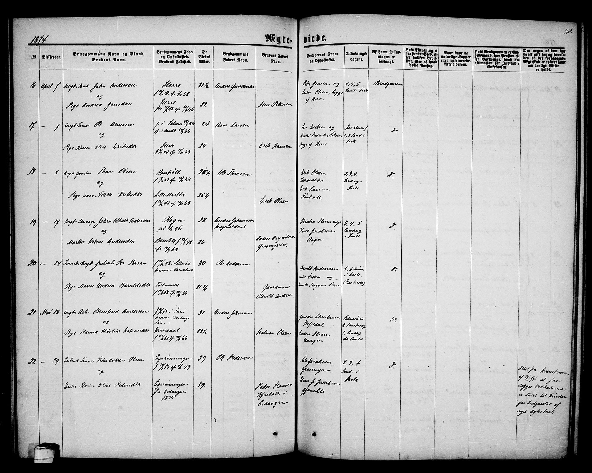 Bamble kirkebøker, AV/SAKO-A-253/G/Ga/L0006: Parish register (copy) no. I 6, 1860-1876, p. 310