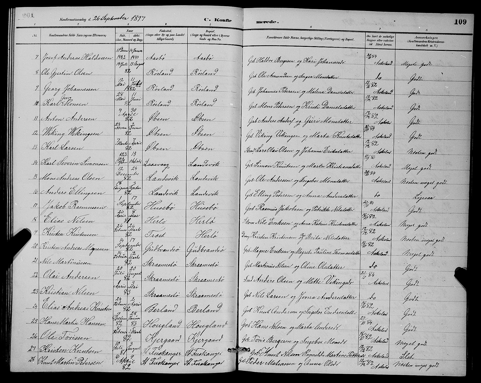 Herdla Sokneprestembete, SAB/A-75701/H/Hab: Parish register (copy) no. A 3, 1889-1899, p. 109