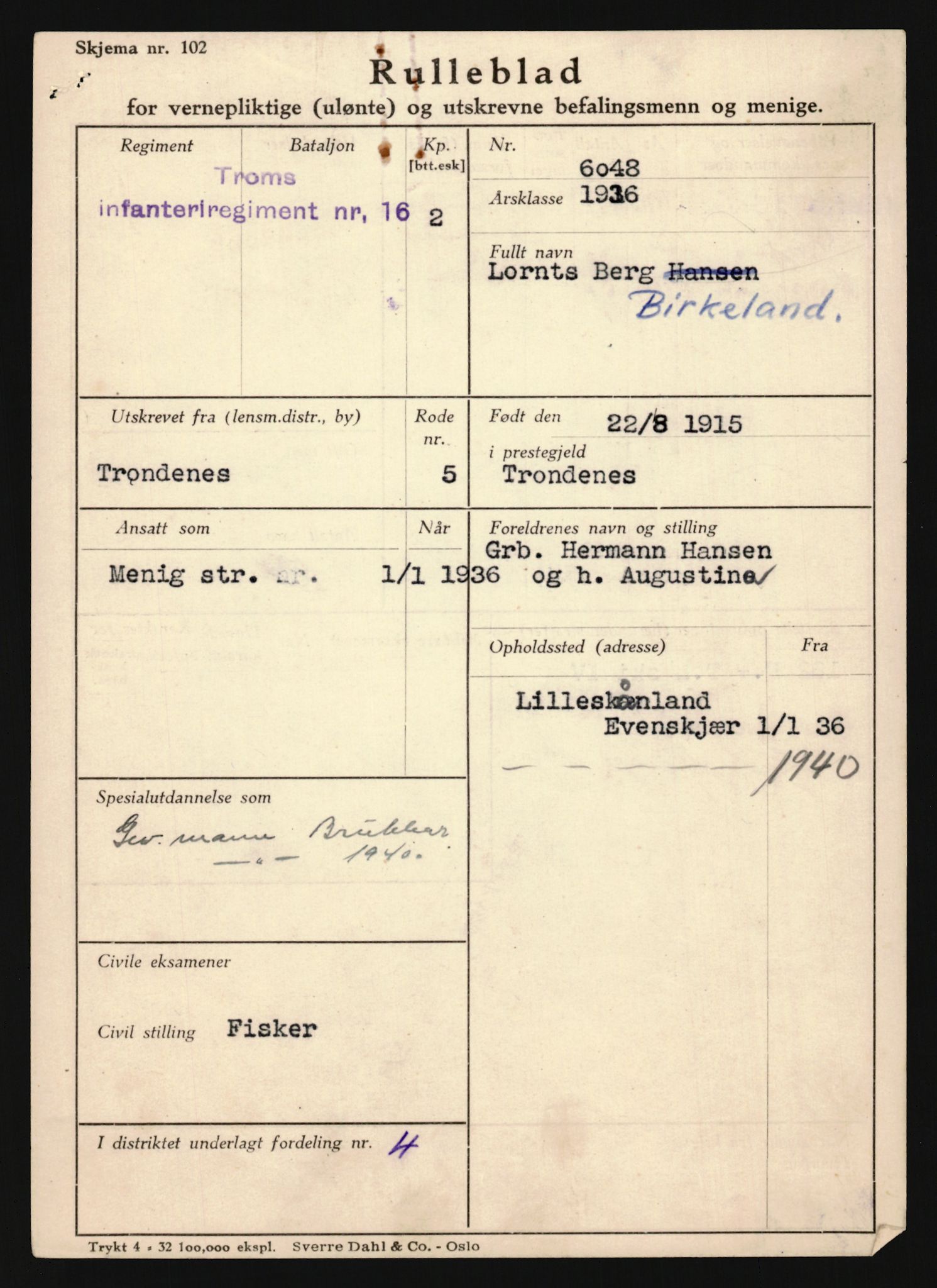 Forsvaret, Troms infanteriregiment nr. 16, AV/RA-RAFA-3146/P/Pa/L0020: Rulleblad for regimentets menige mannskaper, årsklasse 1936, 1936, p. 123