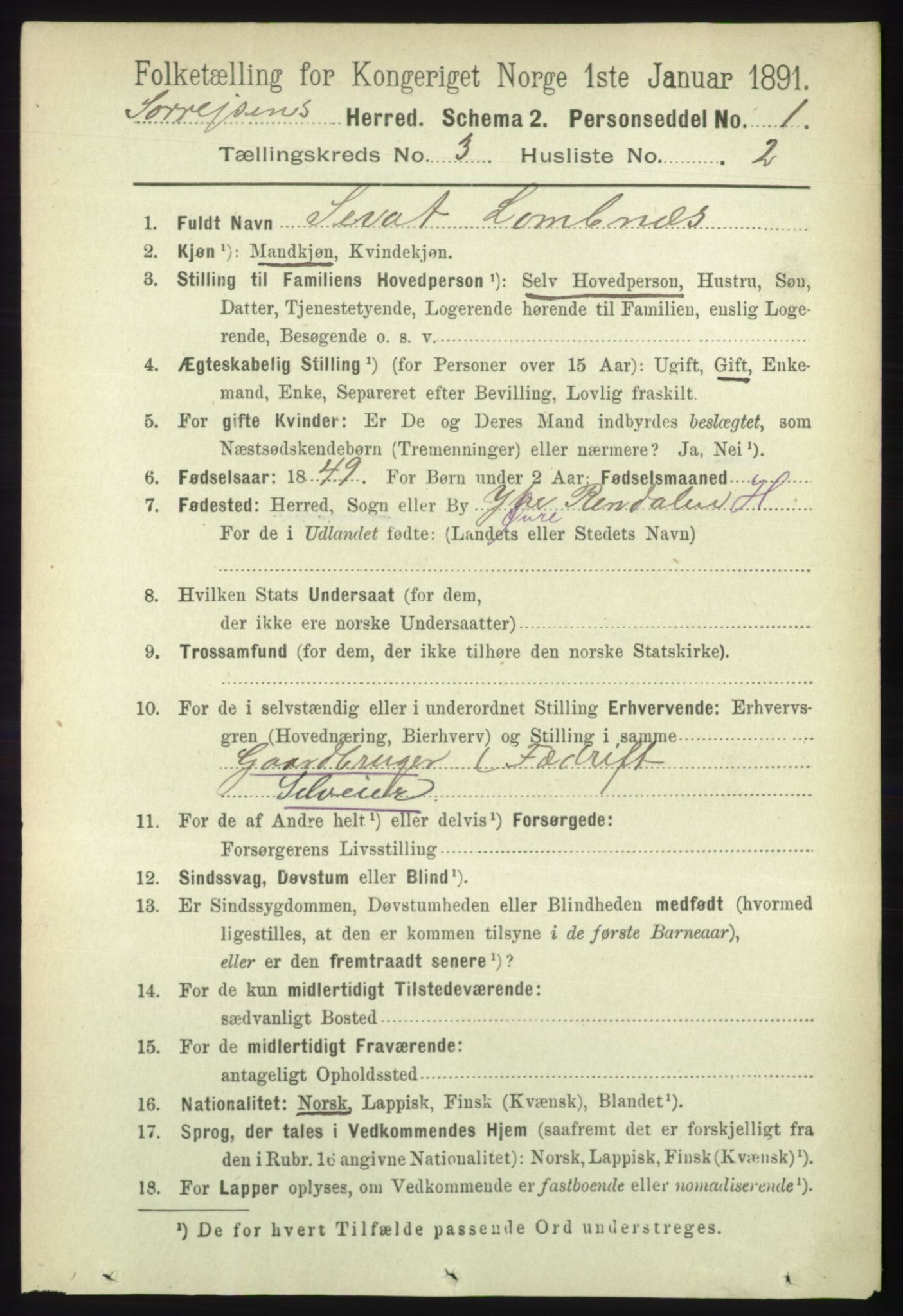 RA, 1891 census for 1925 Sørreisa, 1891, p. 690