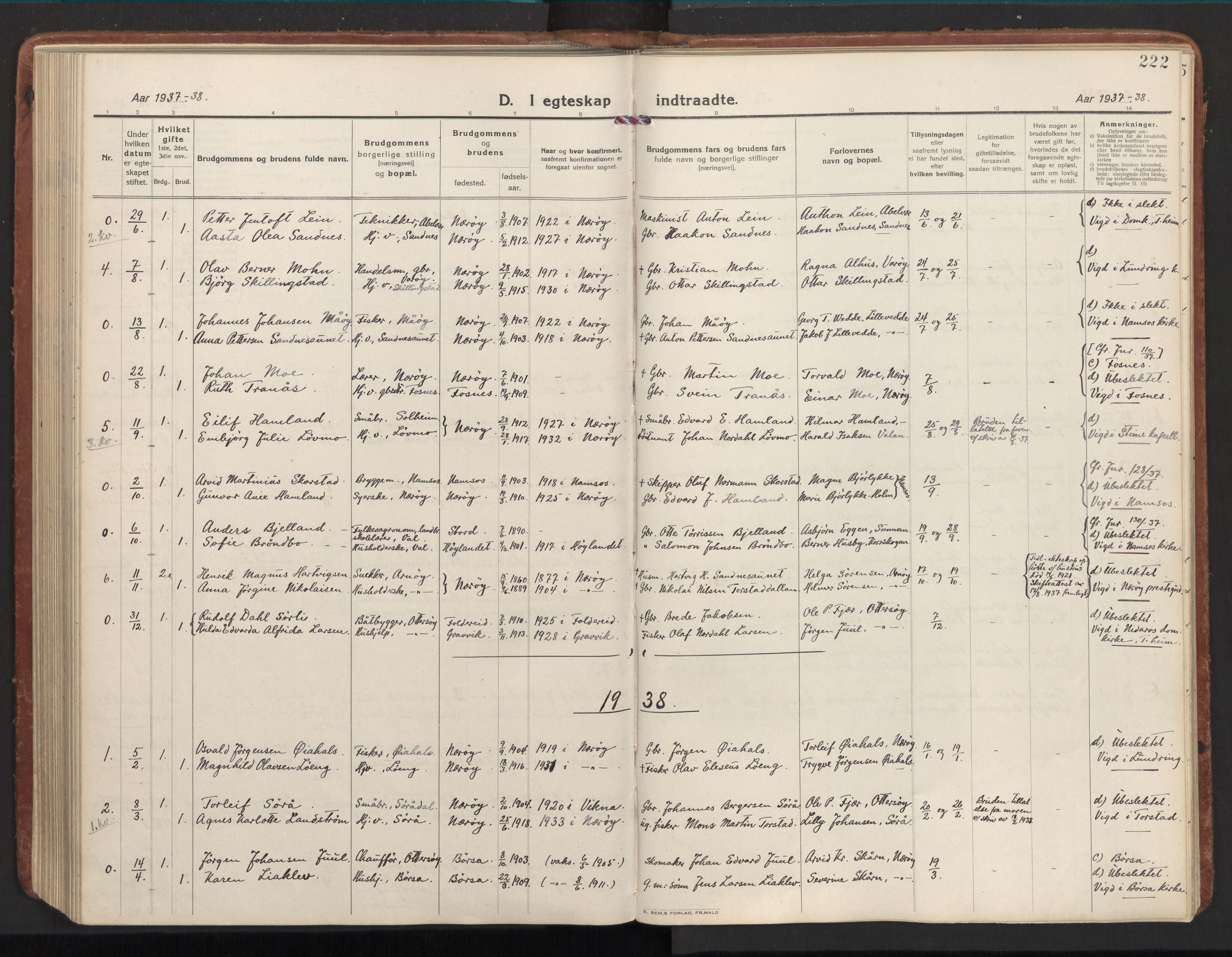 Ministerialprotokoller, klokkerbøker og fødselsregistre - Nord-Trøndelag, SAT/A-1458/784/L0678: Parish register (official) no. 784A13, 1921-1938, p. 222