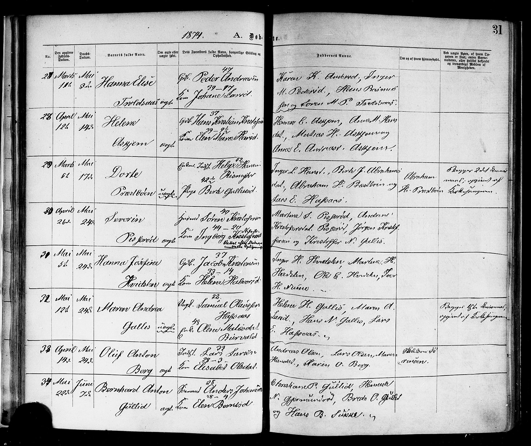 Andebu kirkebøker, AV/SAKO-A-336/F/Fa/L0006: Parish register (official) no. I 6, 1871-1878, p. 31