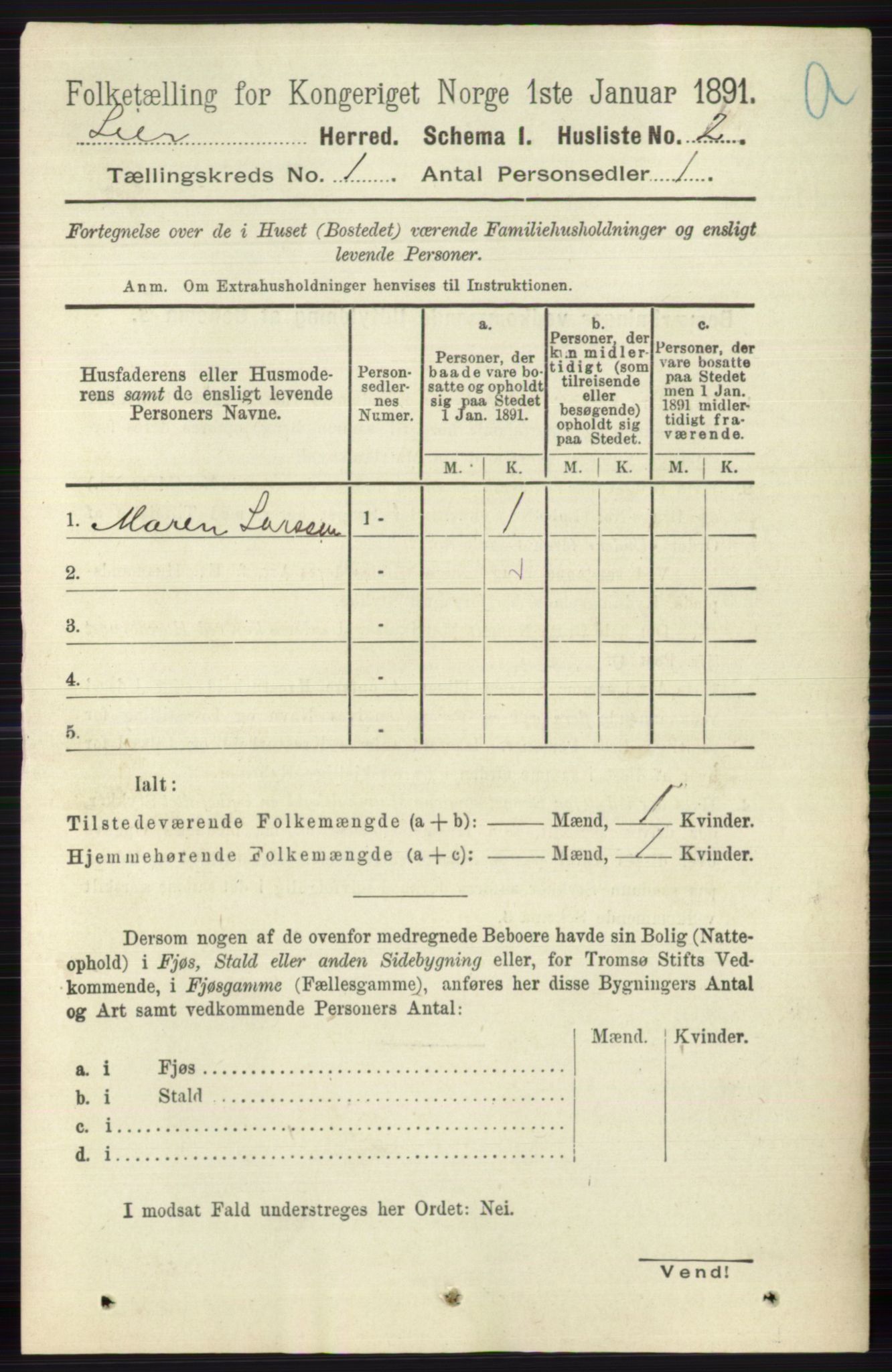 RA, 1891 census for 0626 Lier, 1891, p. 47