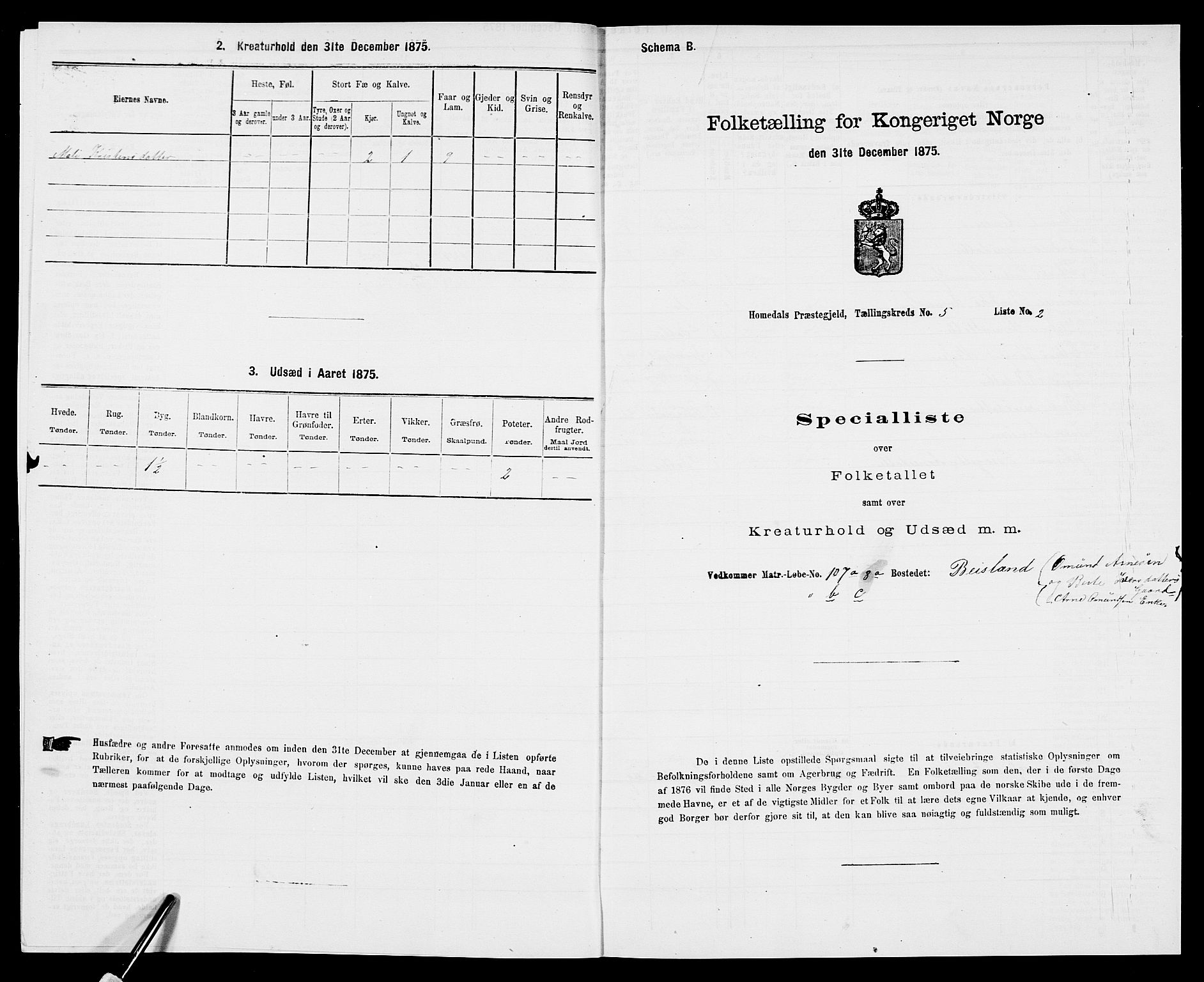 SAK, 1875 census for 0924P Homedal, 1875, p. 931