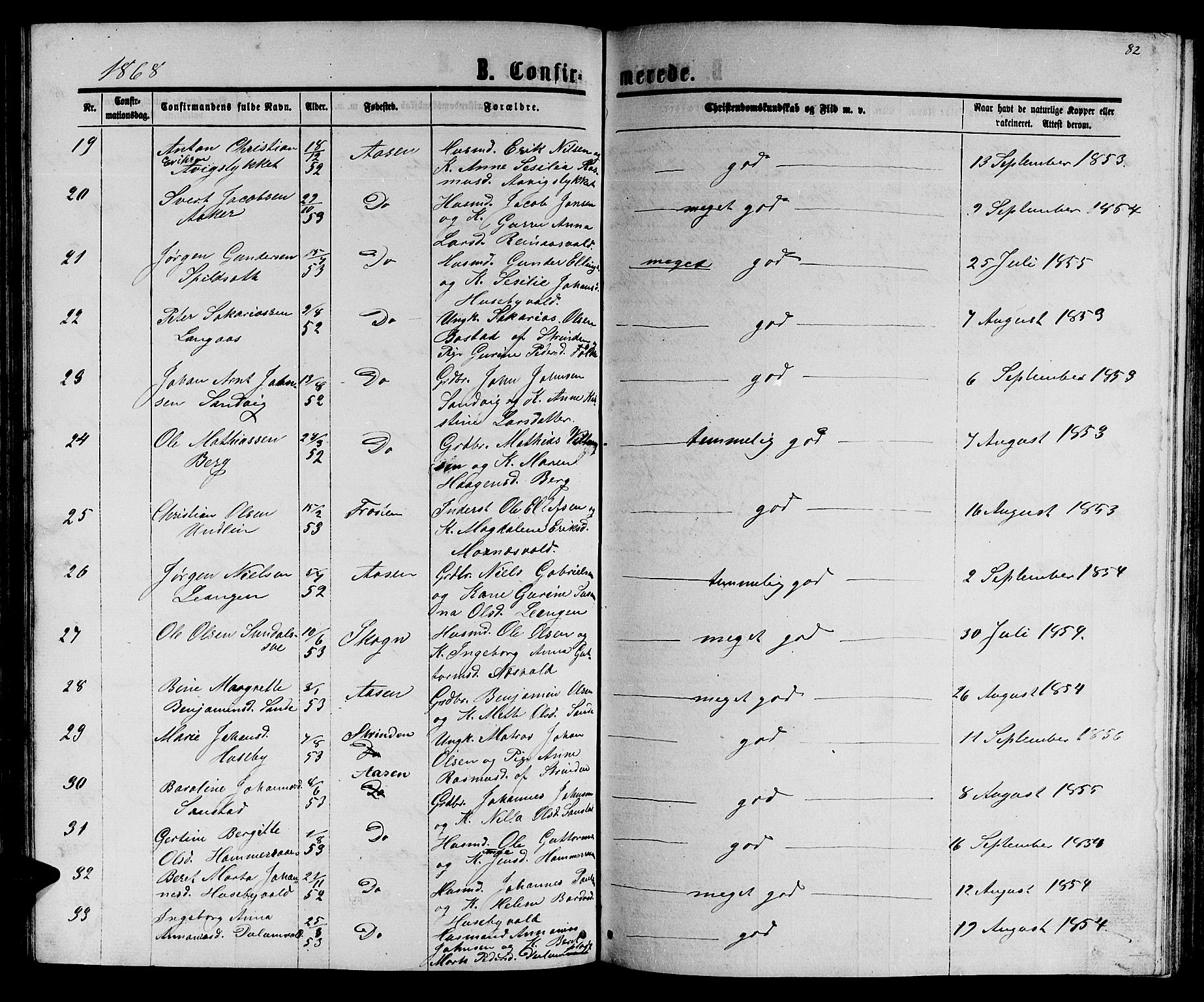 Ministerialprotokoller, klokkerbøker og fødselsregistre - Nord-Trøndelag, SAT/A-1458/714/L0133: Parish register (copy) no. 714C02, 1865-1877, p. 82