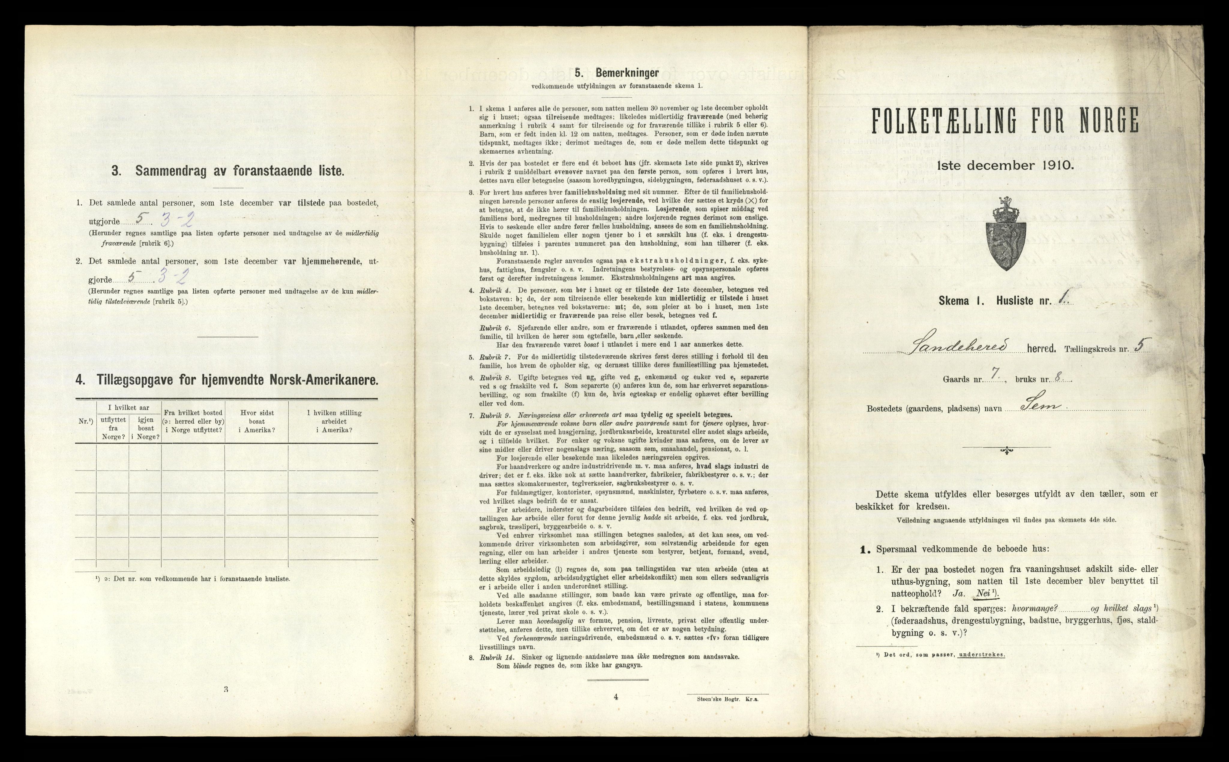 RA, 1910 census for Sandeherred, 1910, p. 809