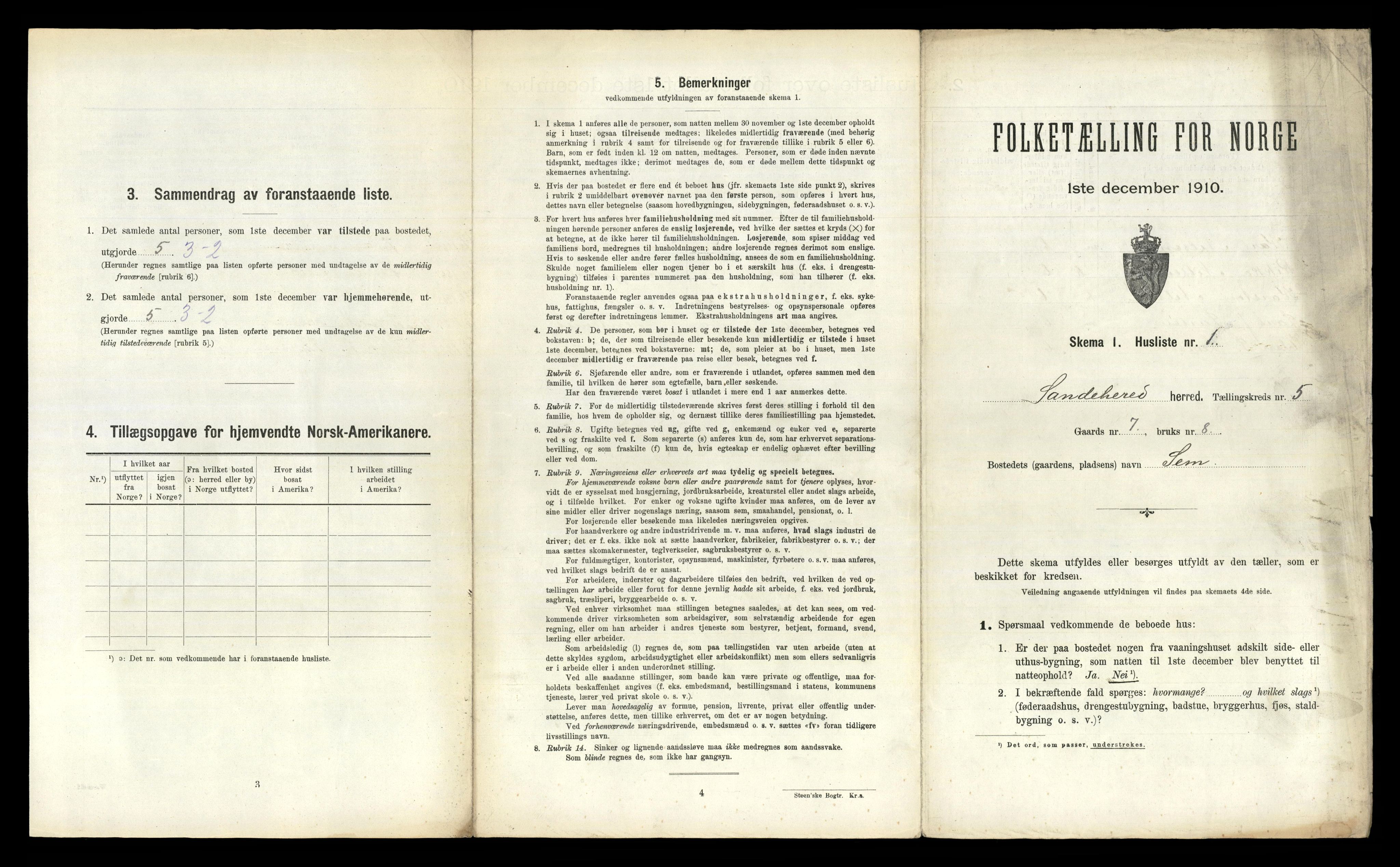 RA, 1910 census for Sandeherred, 1910, p. 809