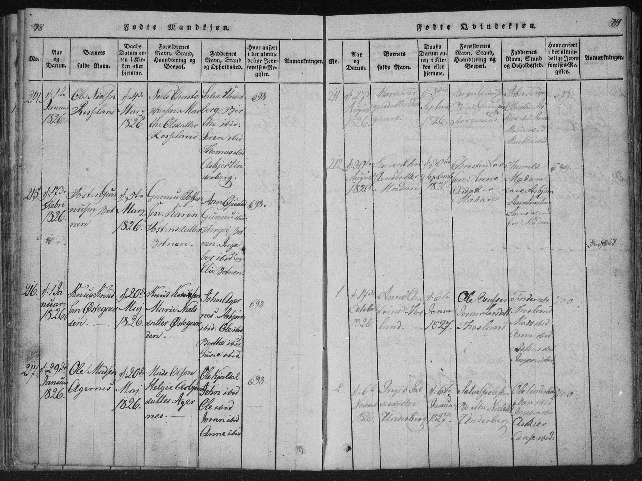 Åseral sokneprestkontor, AV/SAK-1111-0051/F/Fa/L0001: Parish register (official) no. A 1, 1815-1853, p. 78-79