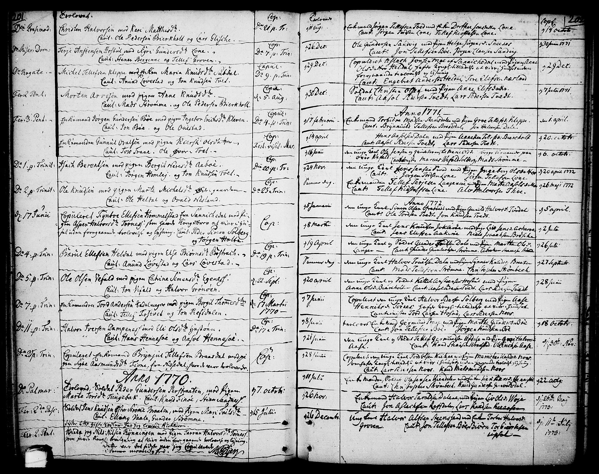 Drangedal kirkebøker, AV/SAKO-A-258/F/Fa/L0003: Parish register (official) no. 3, 1768-1814, p. 201-202