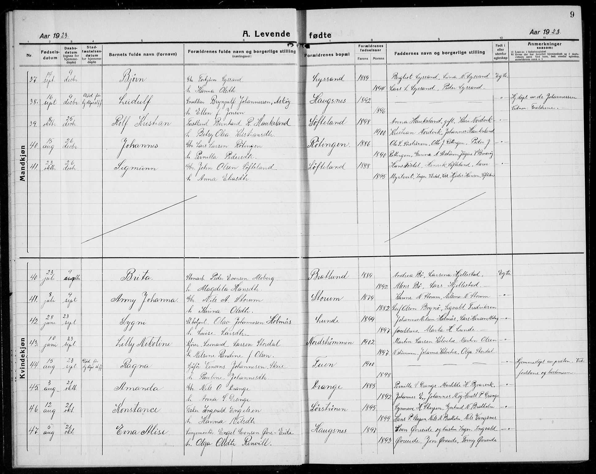 Os sokneprestembete, AV/SAB-A-99929: Parish register (copy) no. A 5, 1923-1941, p. 9