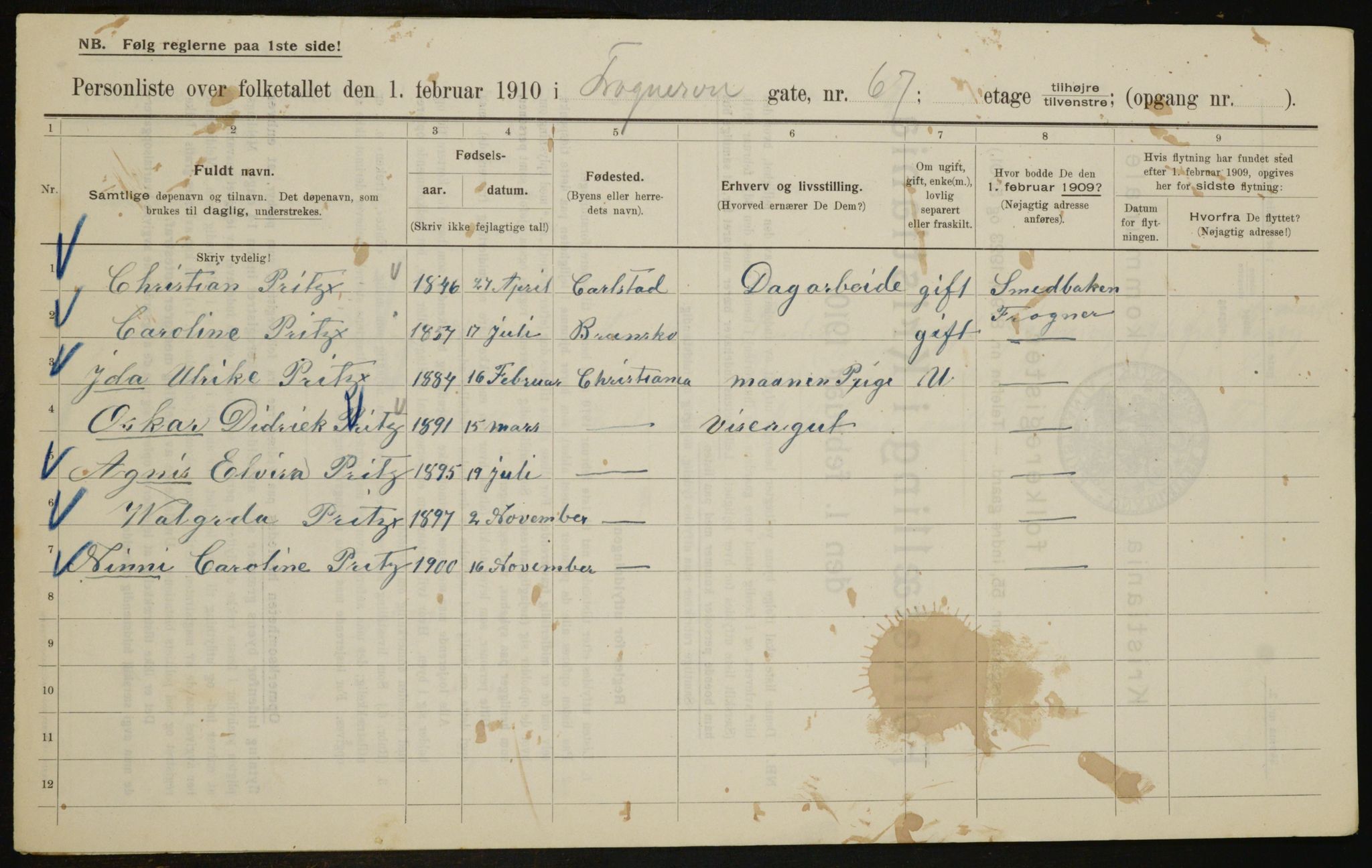 OBA, Municipal Census 1910 for Kristiania, 1910, p. 26165