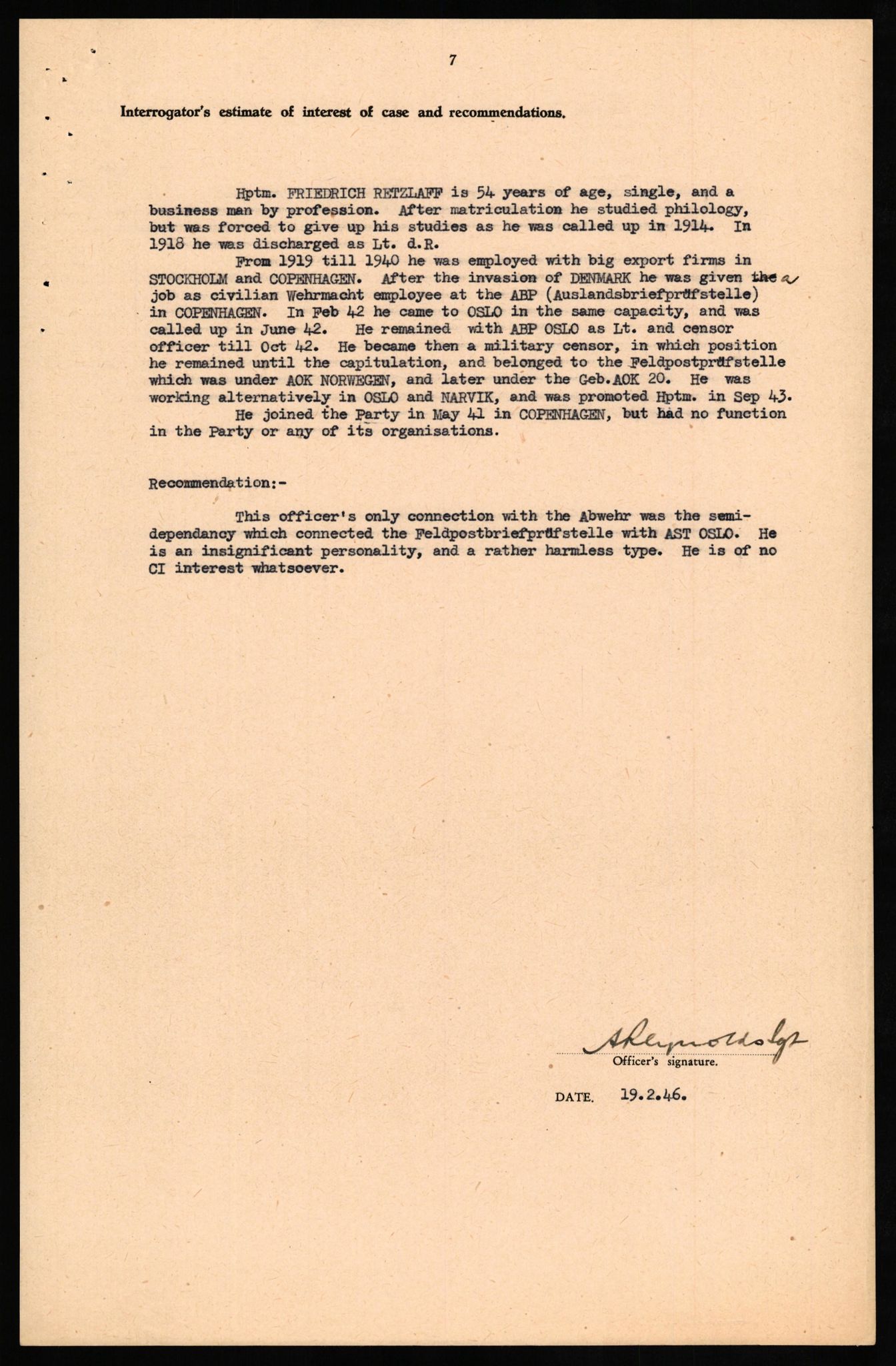 Forsvaret, Forsvarets overkommando II, AV/RA-RAFA-3915/D/Db/L0027: CI Questionaires. Tyske okkupasjonsstyrker i Norge. Tyskere., 1945-1946, p. 249