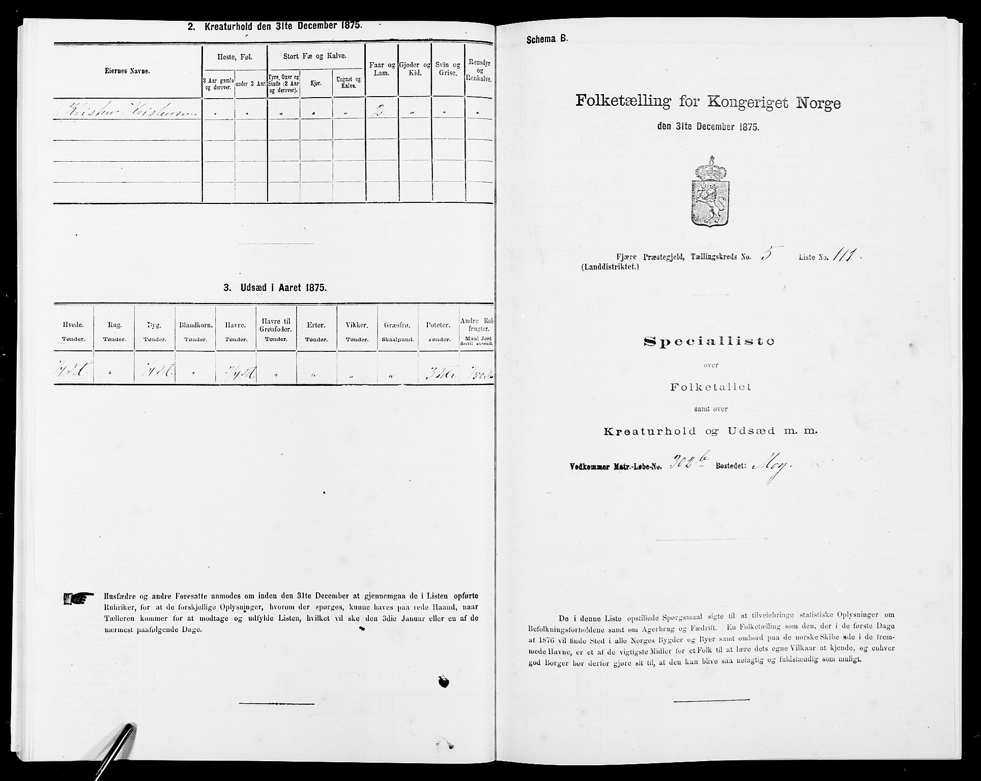 SAK, 1875 census for 0923L Fjære/Fjære, 1875, p. 1369