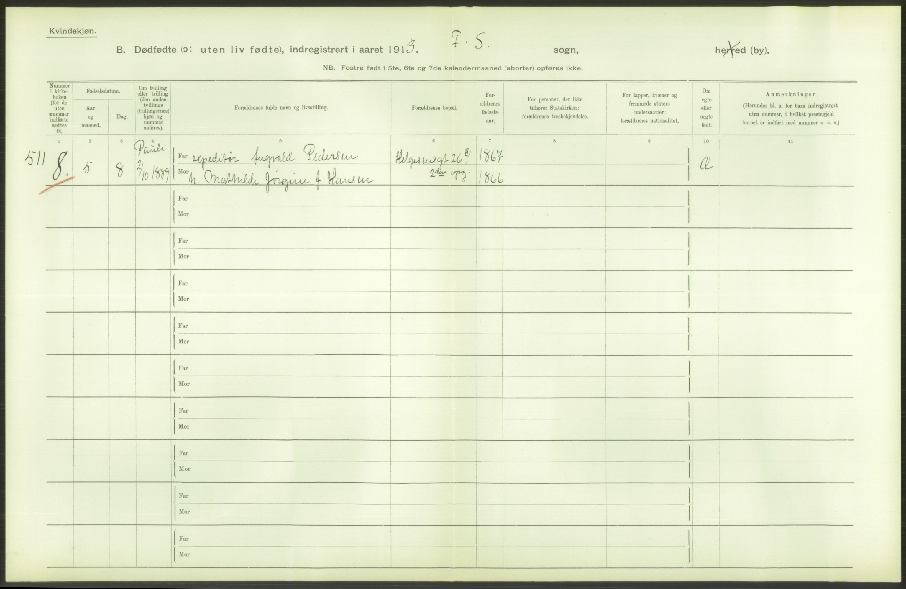 Statistisk sentralbyrå, Sosiodemografiske emner, Befolkning, AV/RA-S-2228/D/Df/Dfb/Dfbc/L0010: Kristiania: Døde, dødfødte., 1913, p. 56