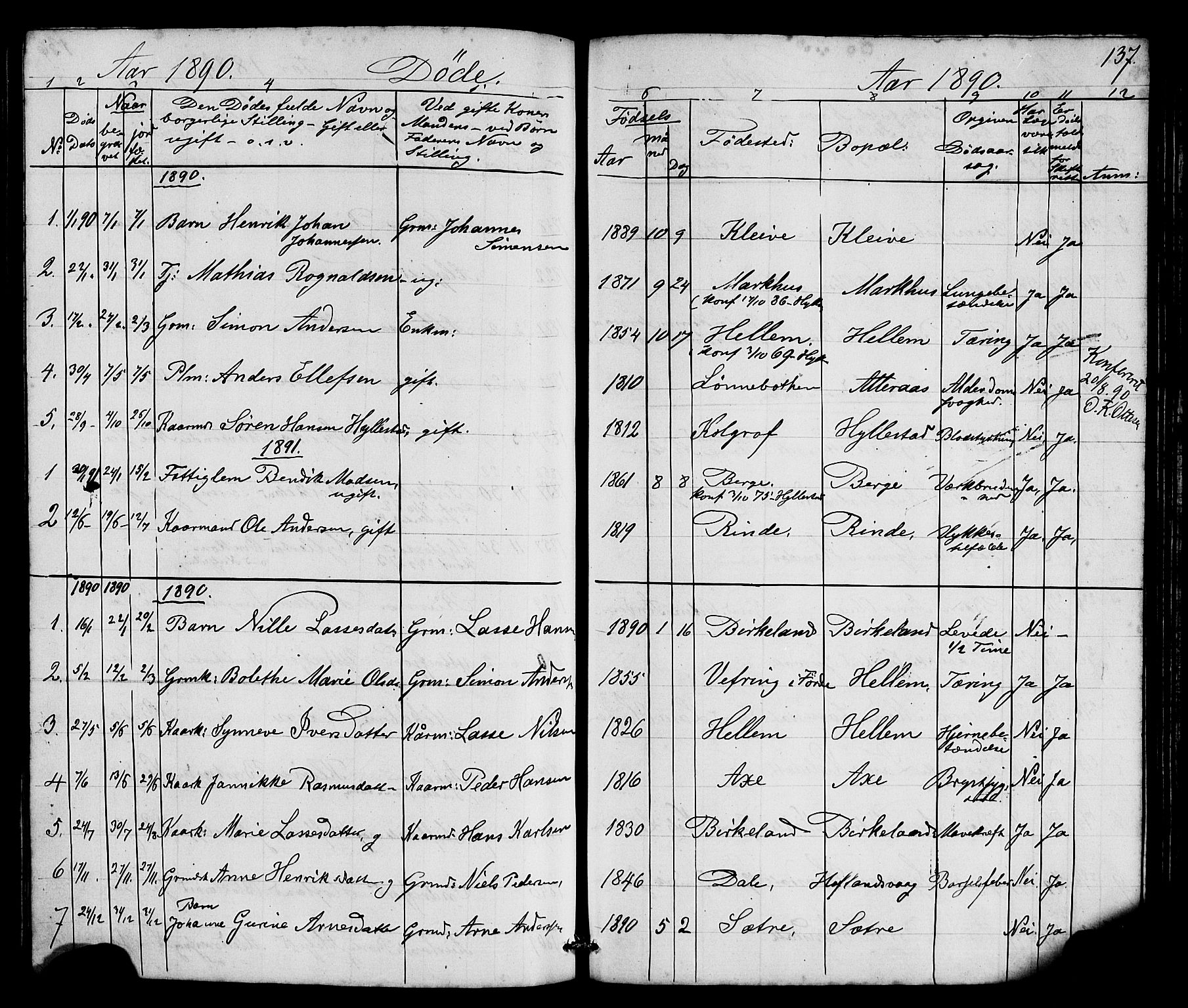 Hyllestad sokneprestembete, SAB/A-80401: Parish register (copy) no. A 2, 1876-1906, p. 137