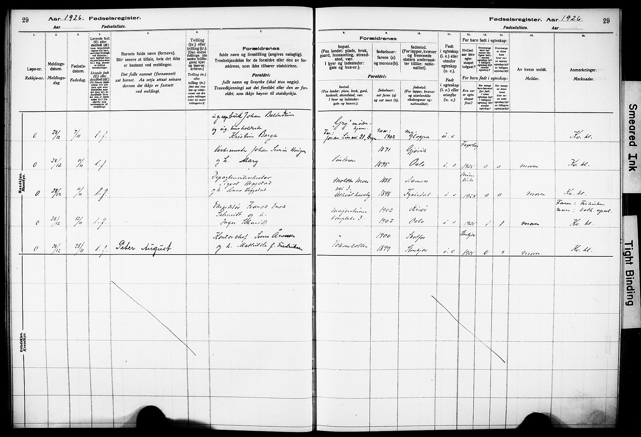 Vestre Aker prestekontor Kirkebøker, AV/SAO-A-10025/J/Ja/L0003: Birth register no. 3, 1926-1930, p. 29