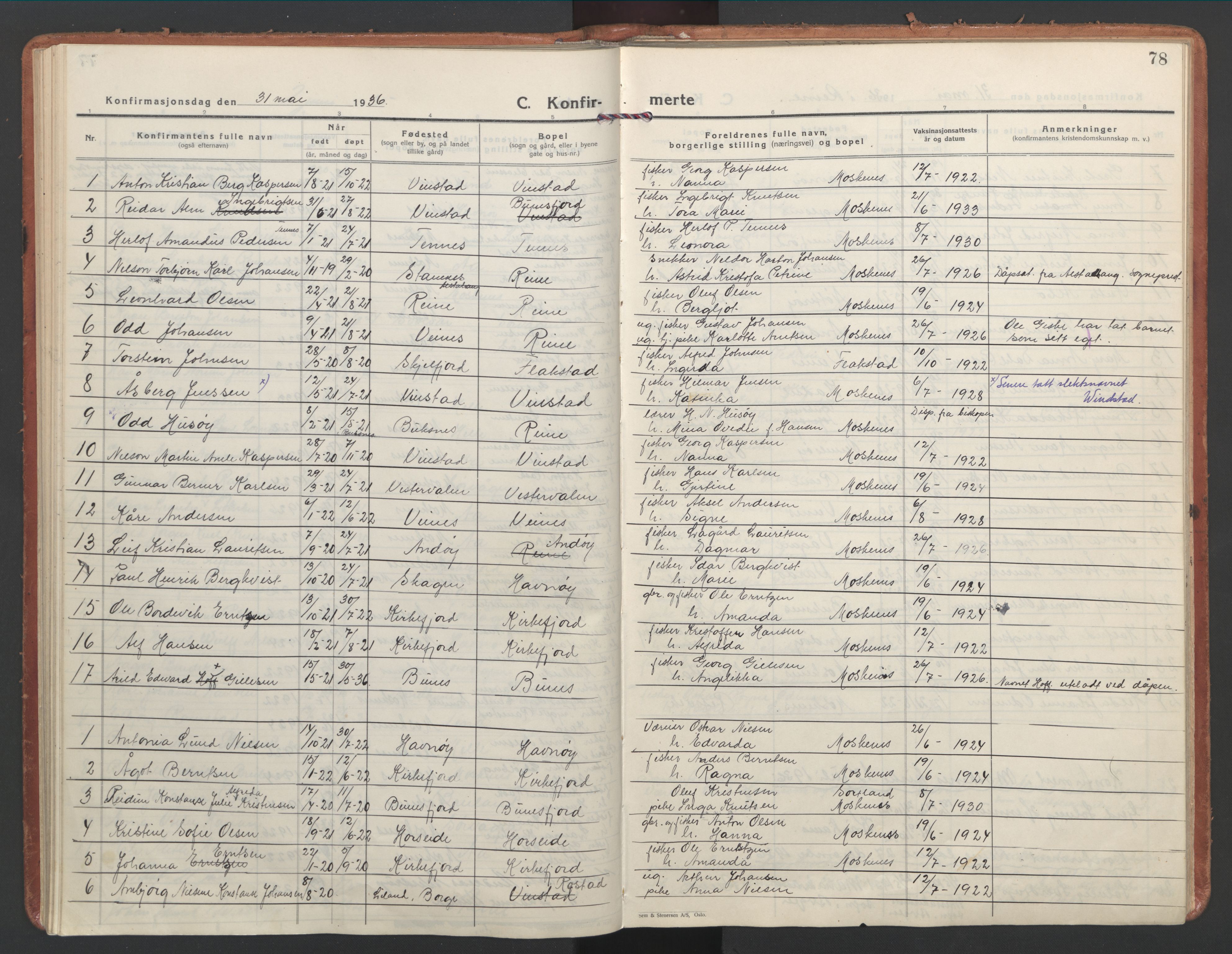 Ministerialprotokoller, klokkerbøker og fødselsregistre - Nordland, SAT/A-1459/886/L1223: Parish register (official) no. 886A05, 1926-1938, p. 78