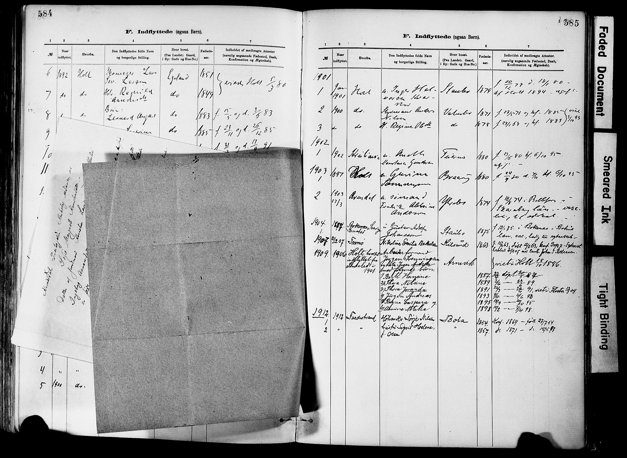 Dypvåg sokneprestkontor, AV/SAK-1111-0007/F/Fa/Fab/L0001: Parish register (official) no. A 1, 1885-1912, p. 584-585