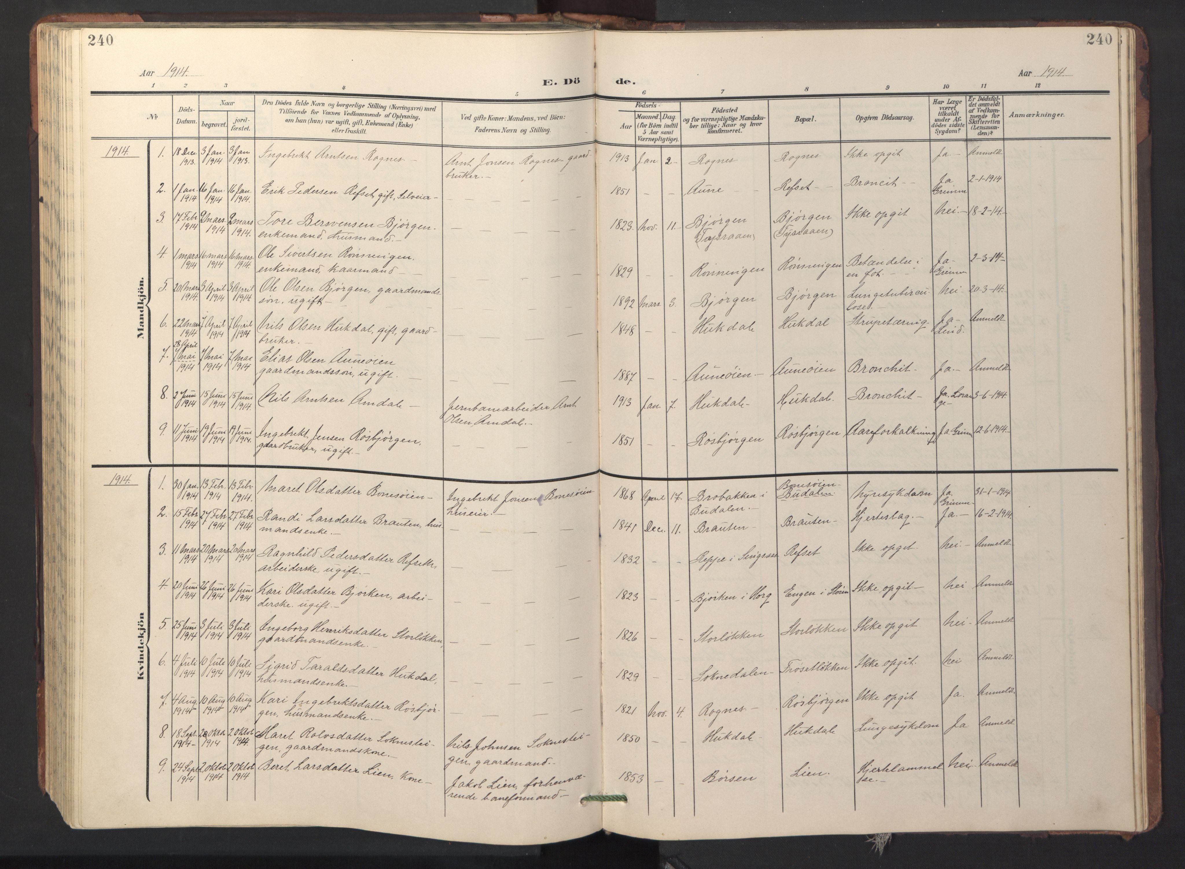Ministerialprotokoller, klokkerbøker og fødselsregistre - Sør-Trøndelag, SAT/A-1456/687/L1019: Parish register (copy) no. 687C03, 1904-1931, p. 240