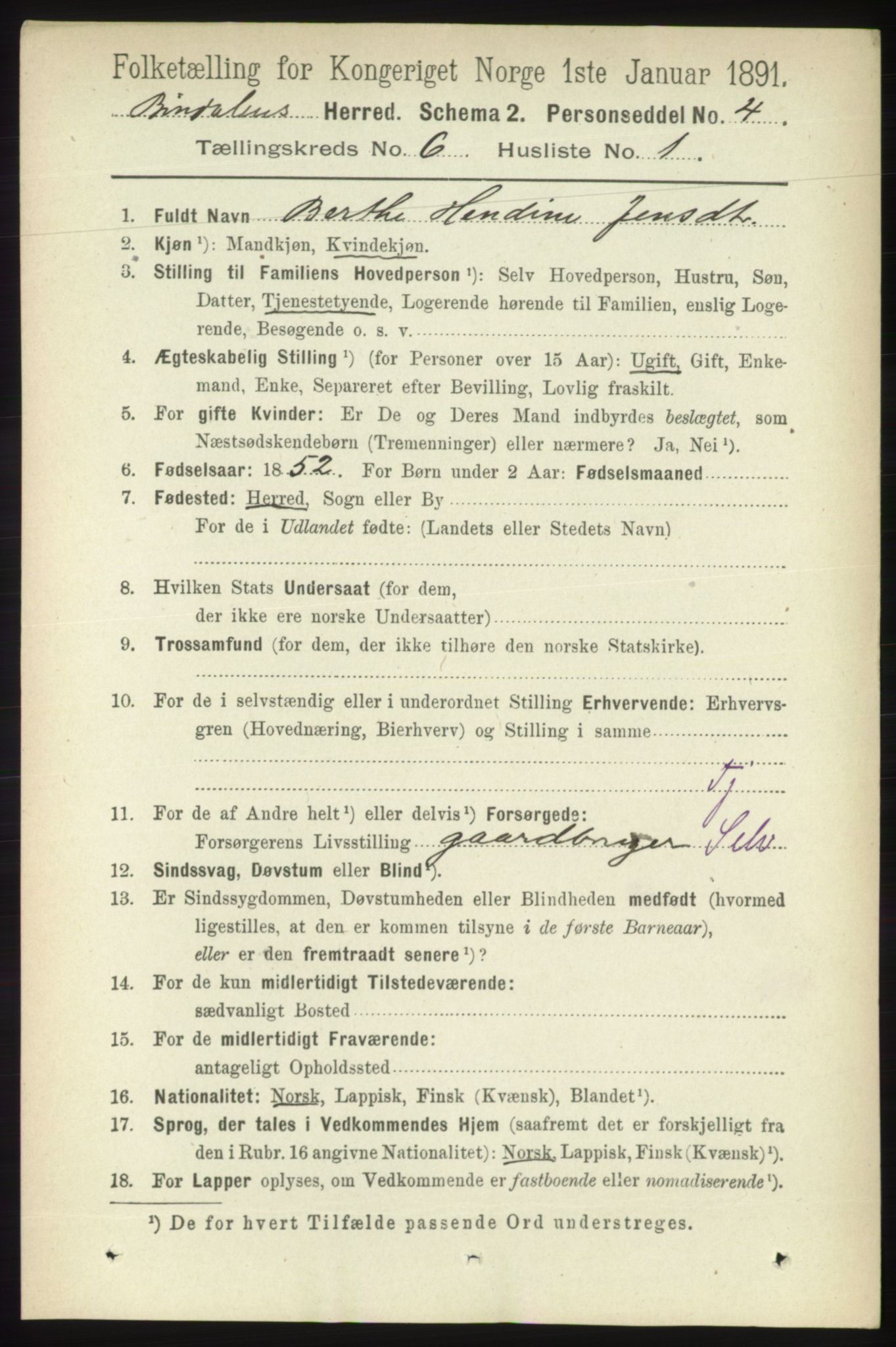 RA, 1891 census for 1811 Bindal, 1891, p. 1715