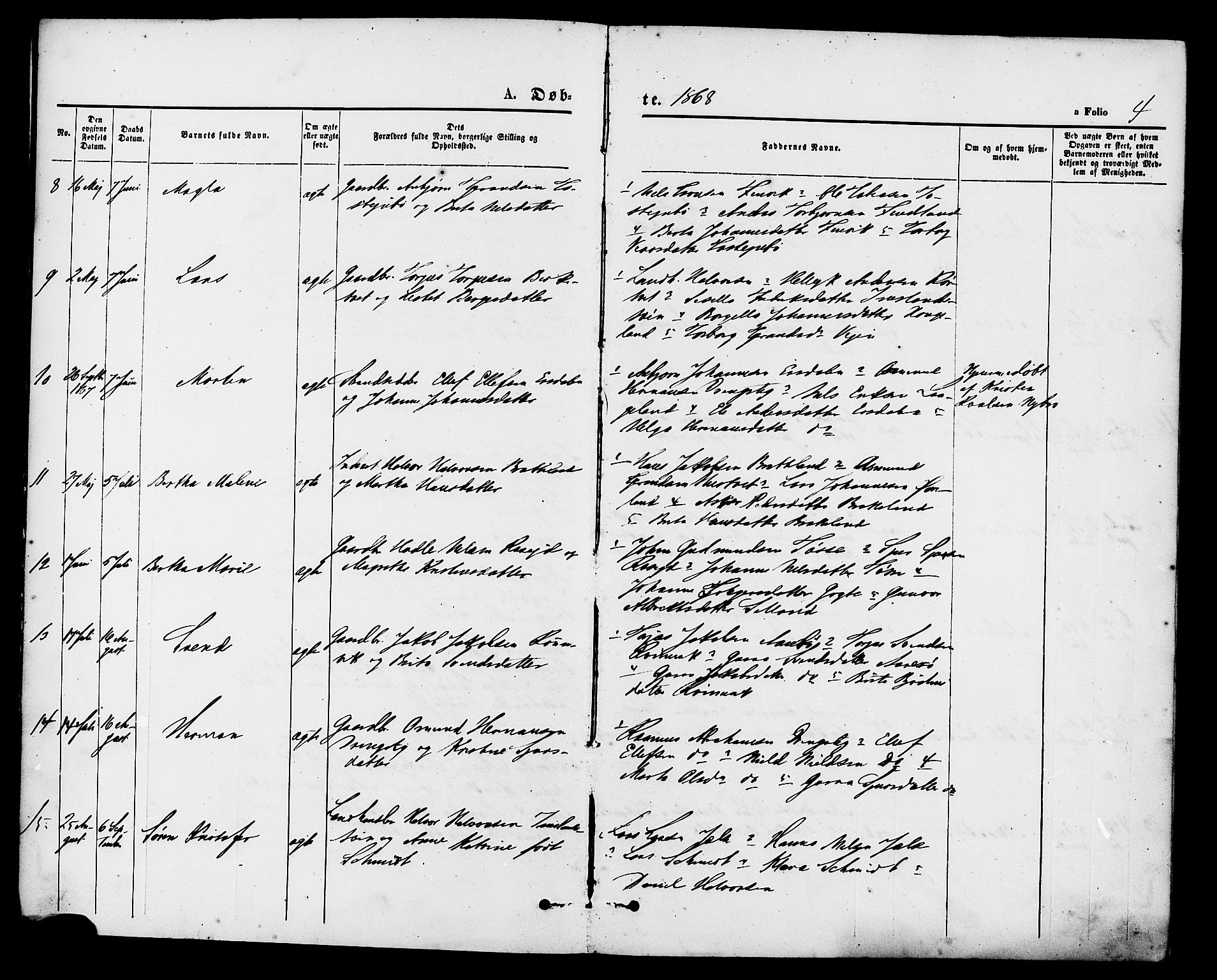 Vikedal sokneprestkontor, AV/SAST-A-101840/01/IV: Parish register (official) no. A 9, 1868-1885, p. 4