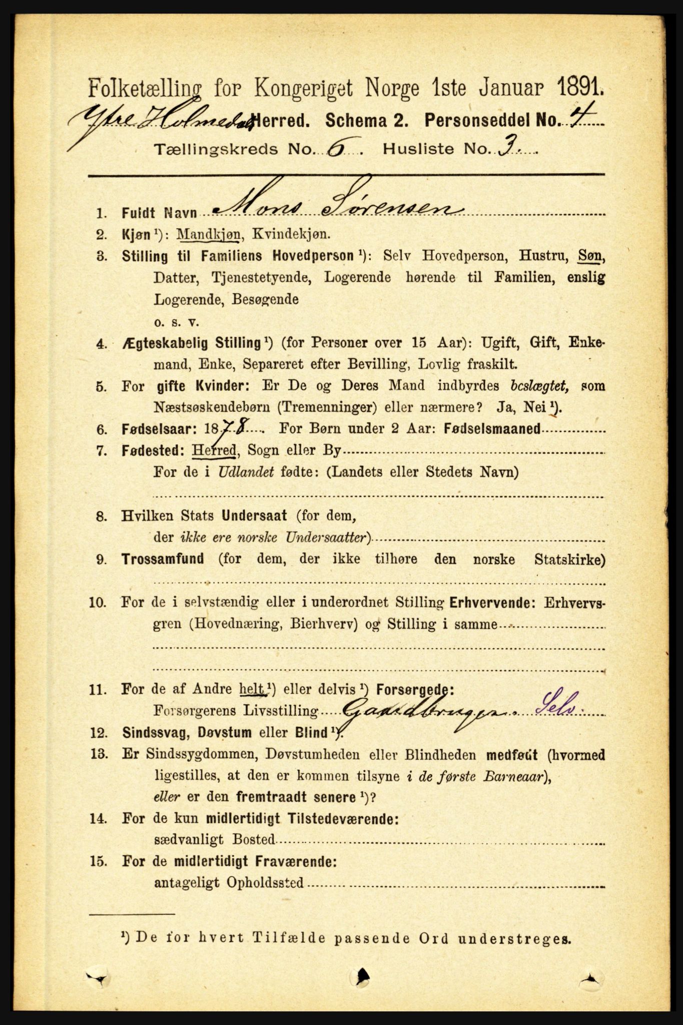 RA, 1891 census for 1429 Ytre Holmedal, 1891, p. 1347