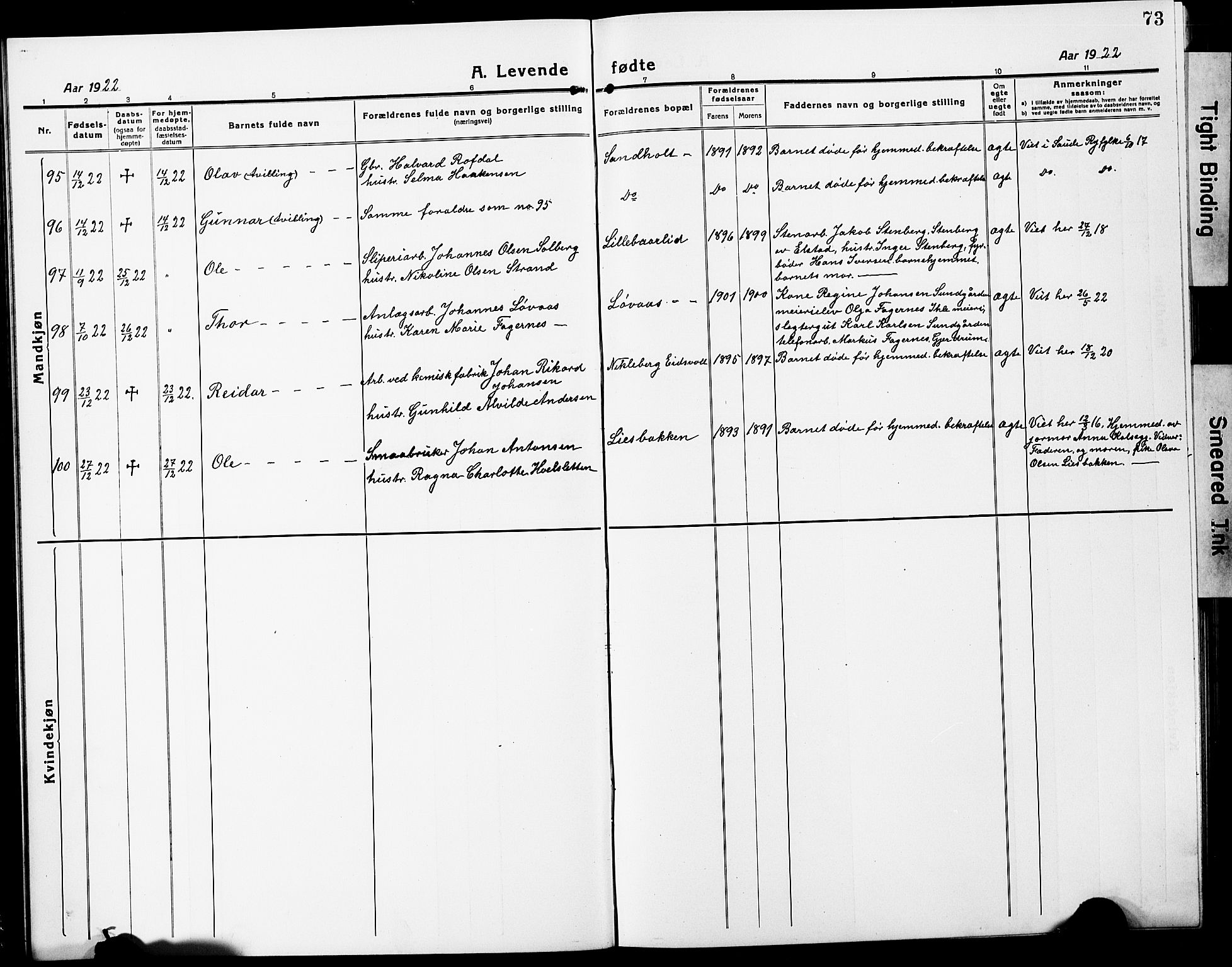 Eidsvoll prestekontor Kirkebøker, SAO/A-10888/G/Ga/L0010: Parish register (copy) no. I 10, 1919-1929, p. 73