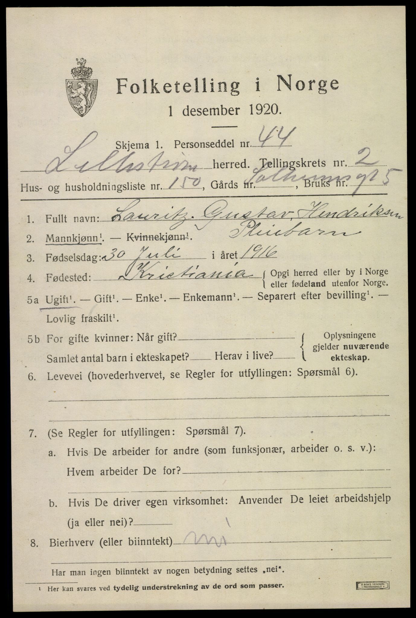 SAO, 1920 census for Lillestrøm, 1920, p. 7452