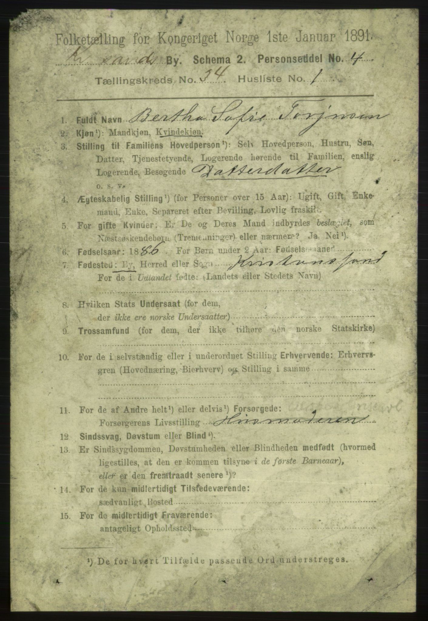 RA, 1891 census for 1001 Kristiansand, 1891, p. 10815