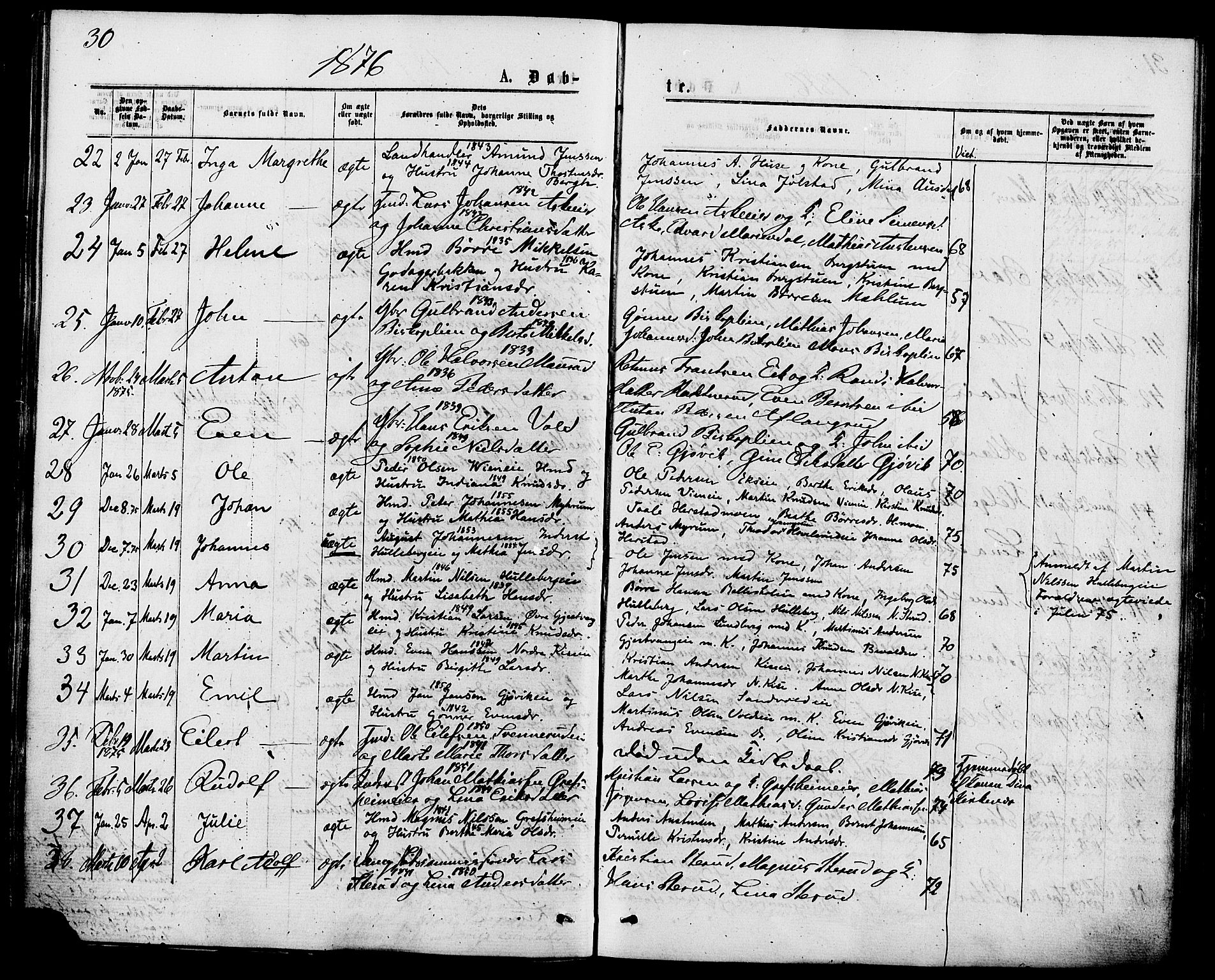 Nes prestekontor, Hedmark, AV/SAH-PREST-020/K/Ka/L0005: Parish register (official) no. 5, 1872-1886, p. 30