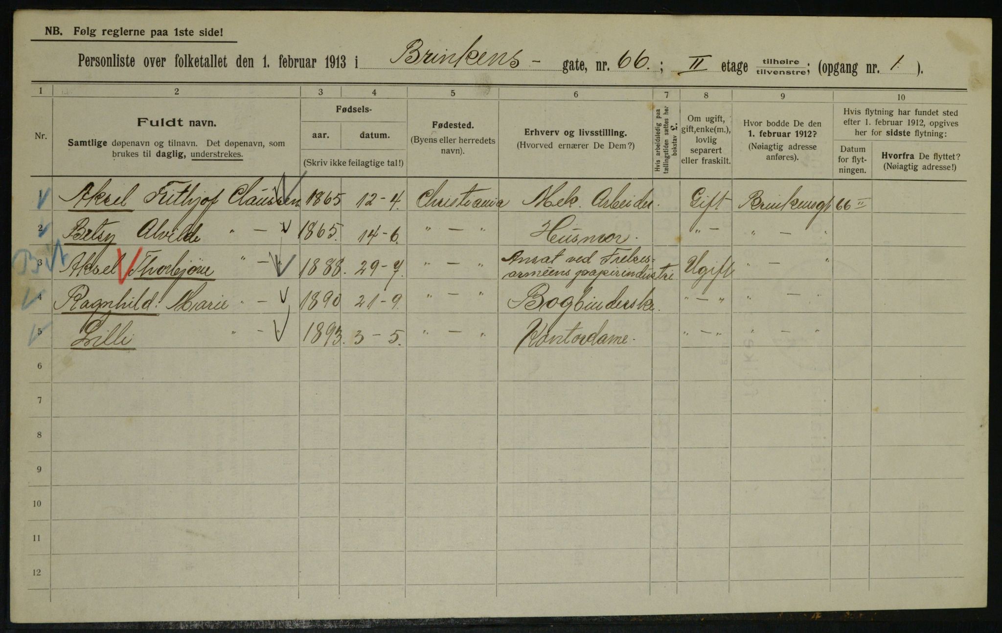 OBA, Municipal Census 1913 for Kristiania, 1913, p. 9069